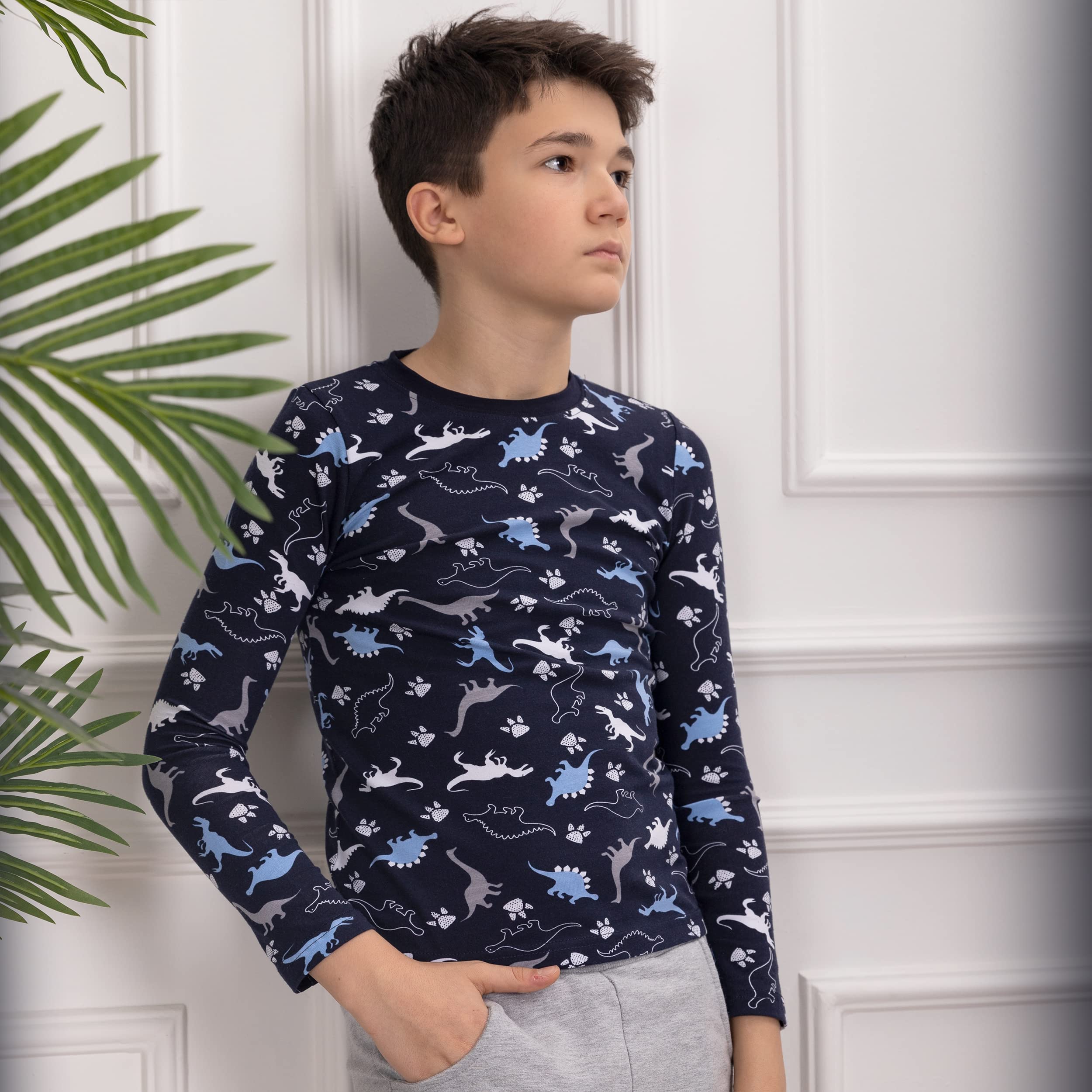 LOREZA ® 3 sous-vêtements Manches Longues Dinosaures Enfants Garçons sous-Vetements Maillots de Corps Chemise