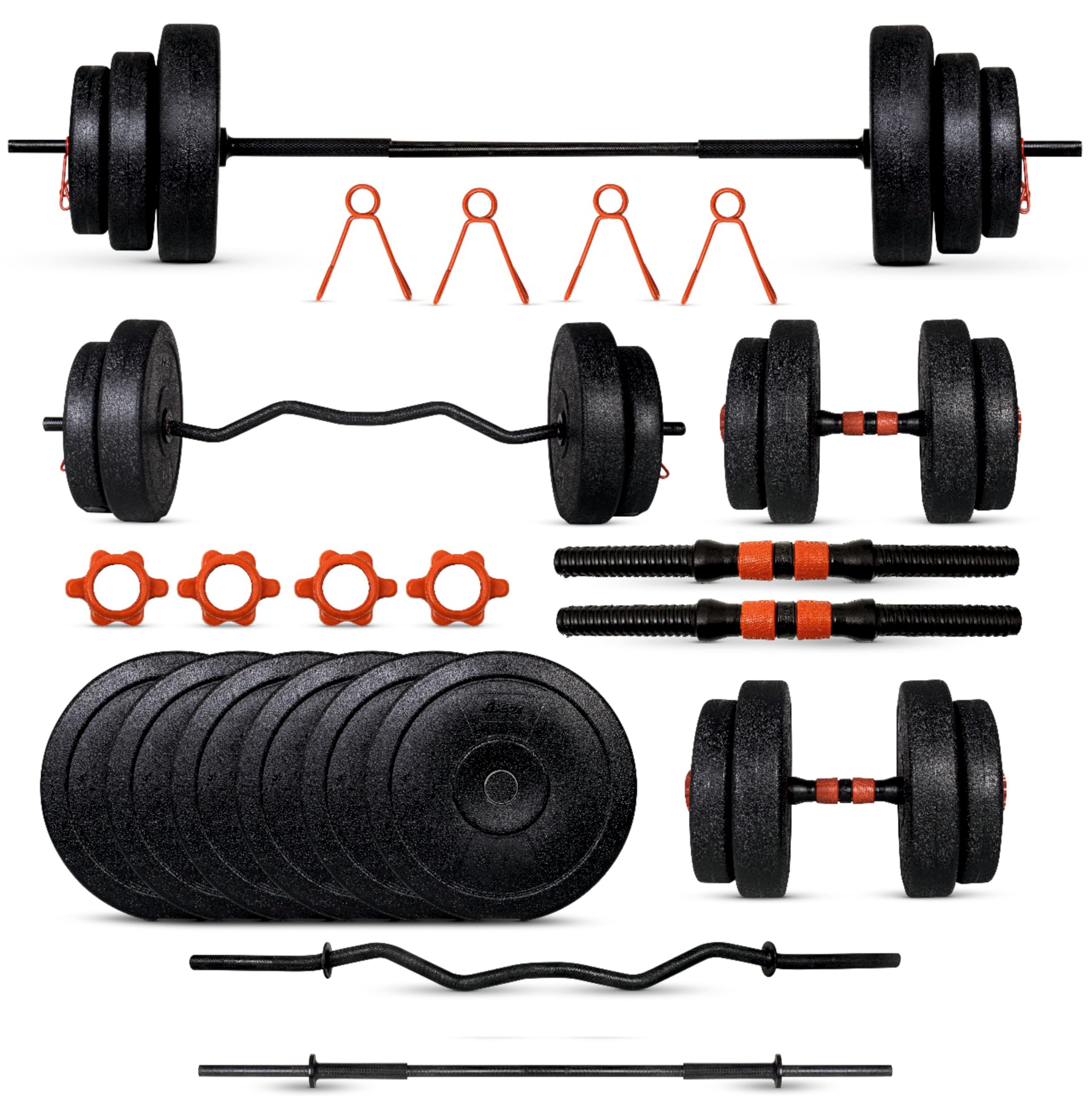 fitbox sports adjustable 20kg dumbbells & home gym set – weights | curl rod | barbell rod – strength training equipment for men & women, compact and versatile