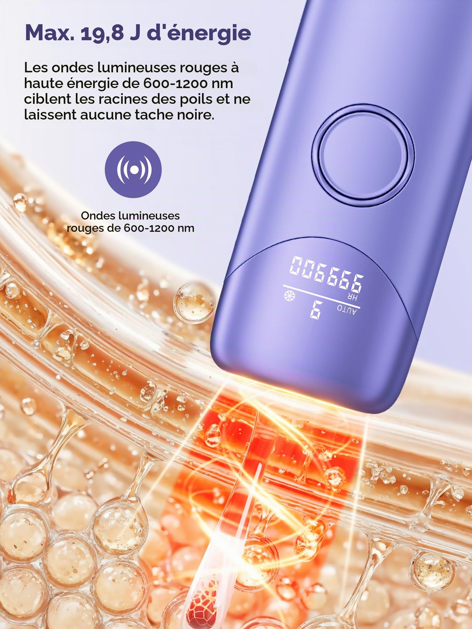 Épilateur à lumière pulsée avec 999 900 impulsions lumineuses, Épilateur Lasrr pour l'épilation avec 9 niveaux d'énergie, Violet‌