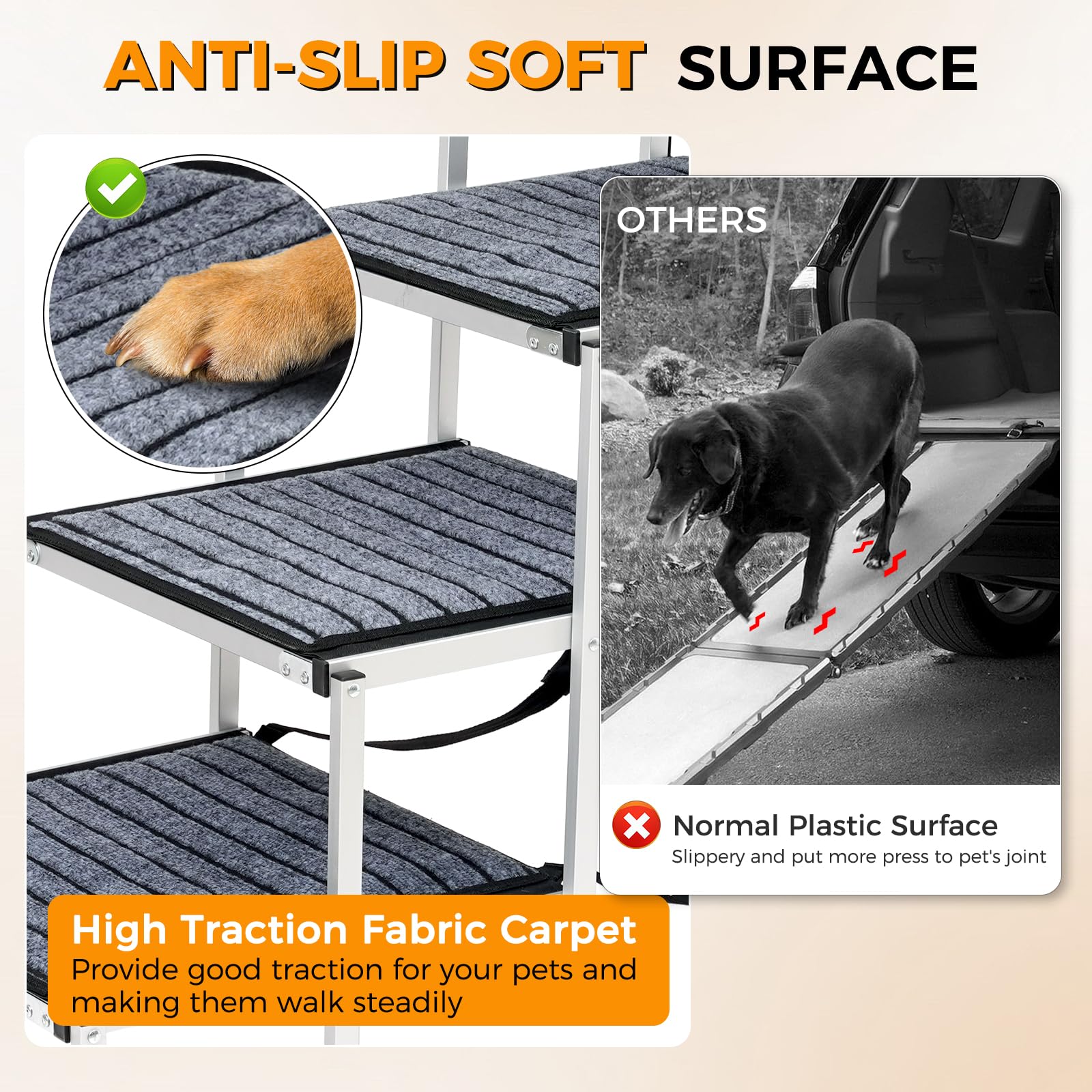 Snagle Paw Rampa per cani extra larga per auto, in alluminio, con tappeto antiscivolo, 4 gradini leggeri per auto, SUV, camion, letti alti