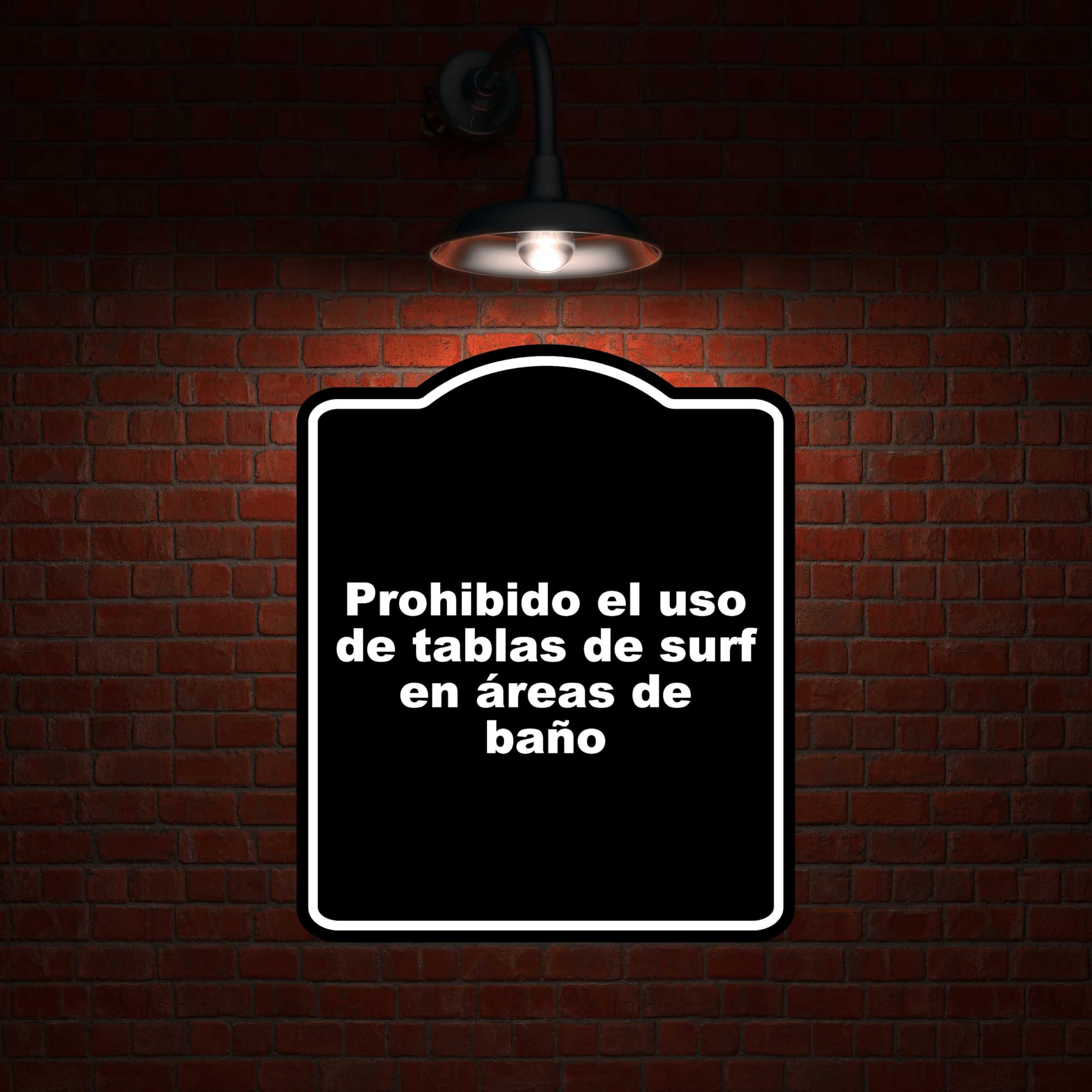 Prohibido el uso de tablas de surf en áreas de baño BLACK Aluminum Composite Sign 8.5 x 10 inches