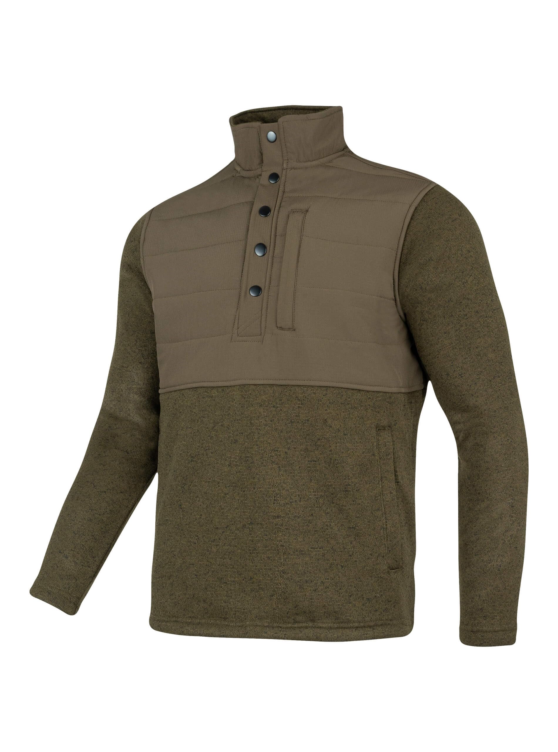 JACK PYKE Pull en polaire pour homme – Veste d'extérieur à manches longues avec col montant, panneau supérieur rembourré, poches zippées et pull à fermeture à bouton-pression pour tenue décontractée