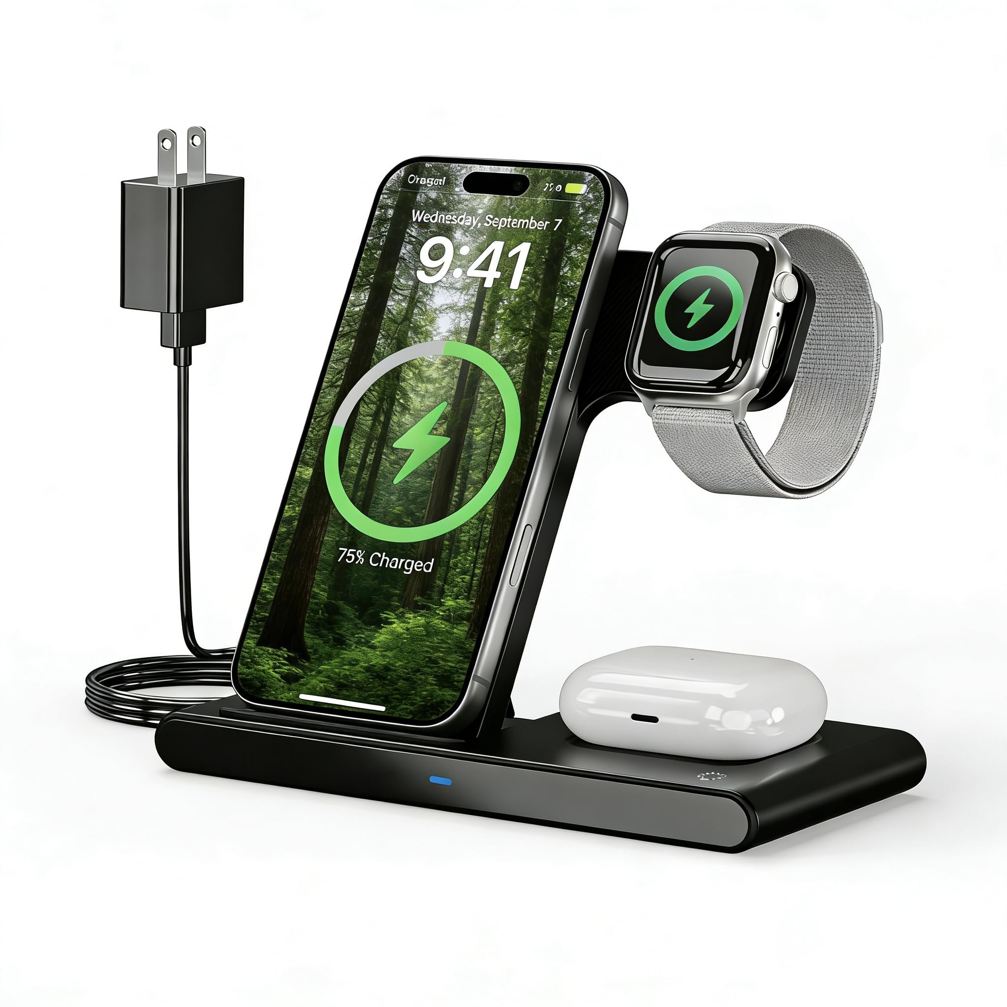 Magnetic Wireless 3-in-1 Charging Station: Qi2 25W Wireless Quick Charging Stand, Compatible for iPhone 17-12 Pro Max,for Apple Watch Series, AirPods 4-2 Pro, Fast Charger Dock (30W Adapter),Red