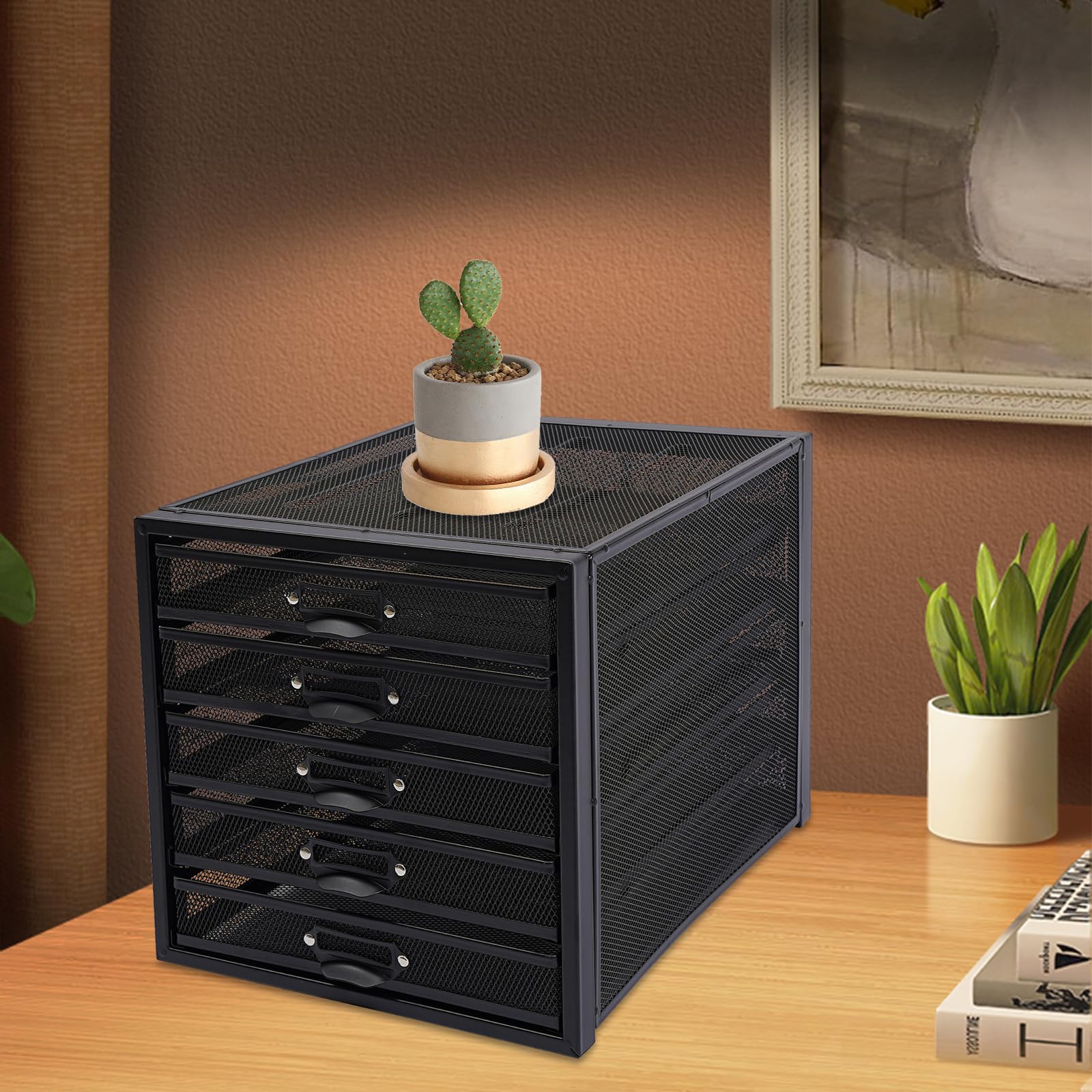 Organizer da scrivania in ferro da ufficio, a 5 livelli, con cassetti multifunzionali, per cancelleria, in rete rimovibile, 27,5 x 35,4 x 28,3 cm