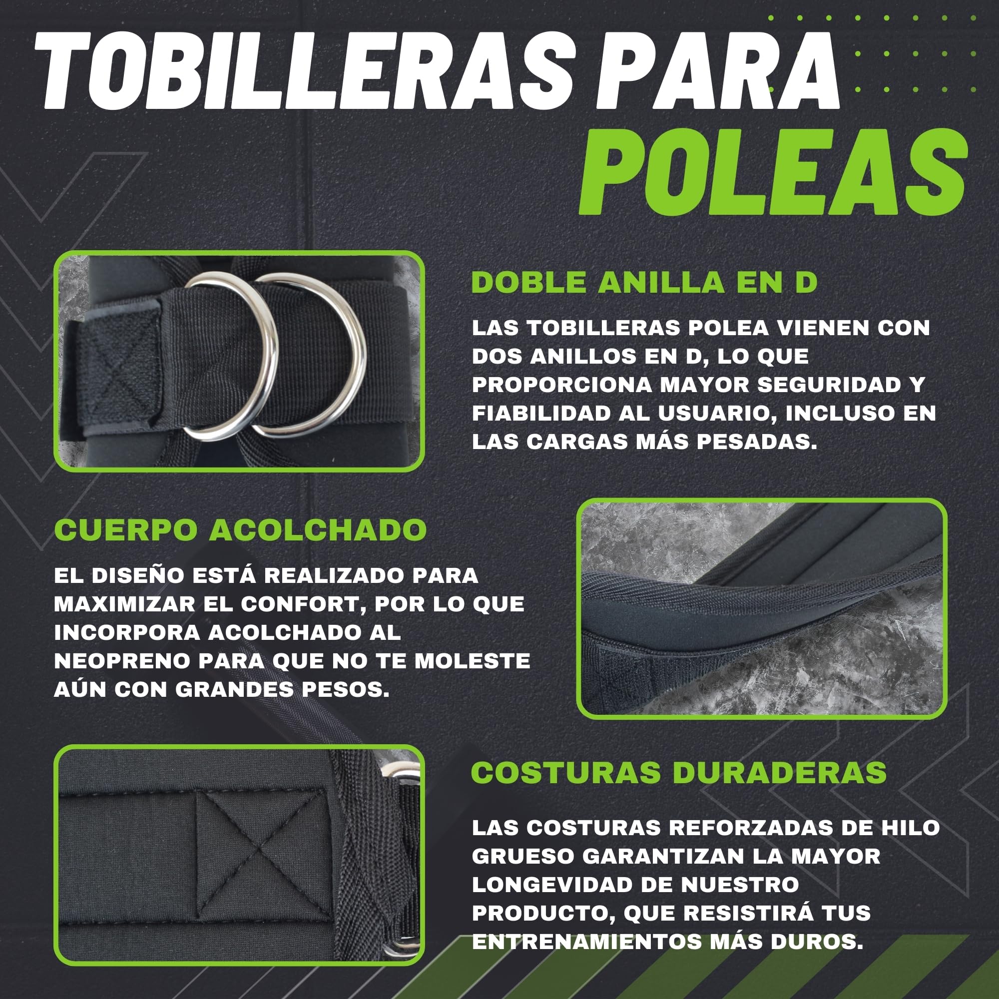 Tobilleras Poleas Gym para Hombre y Mujer + Bolsa de Almacenamiento + 2 Mosquetones - Fitness Accesorios - Accesorios Gym - Gluteos Ejercicio