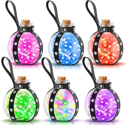 Patelai 6 juegos de botellas de poción con cinturón de poción con corcho de bruja y mago, botella de vidrio redonda con cinturón de piel sintética y