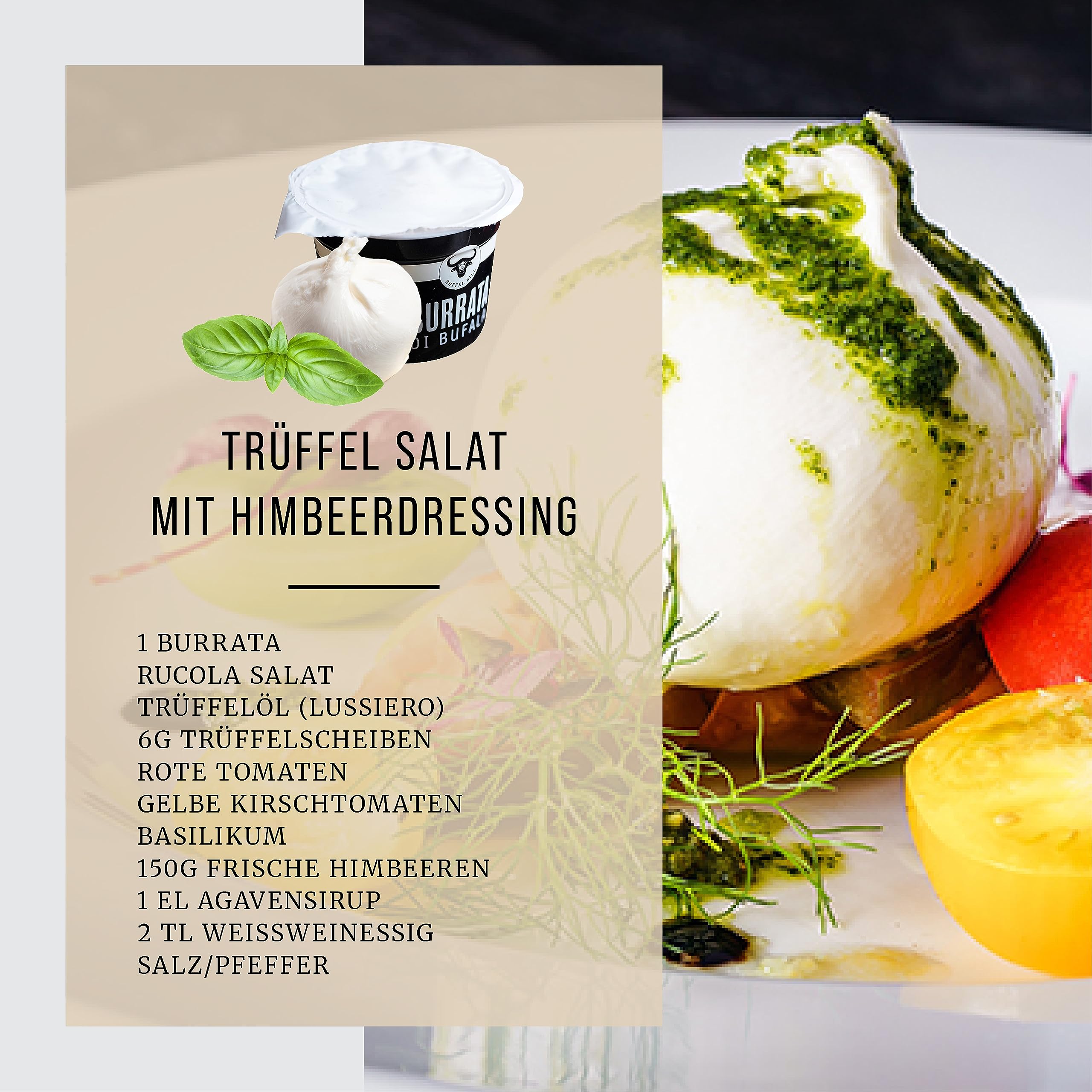 BÜFFEL BILL Burrata di Bufala - 4x125g I Cremig-weich & saftig I Aus 100% italienischer Büffelmilch I Geschmacksintensiv mit Zart-schmelzendem Kern