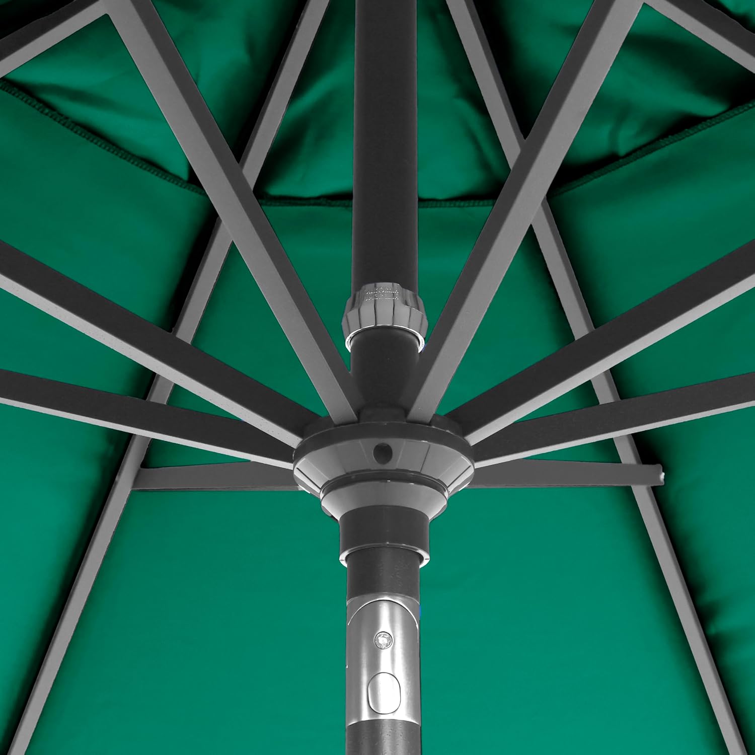 California Umbrella 12-Year-Non-Fading, 9Ft Premium Sunbrella Patio Umbrella, Hand-Crank, Button-Tilt, Gray Frame, Forest Green Fabric
