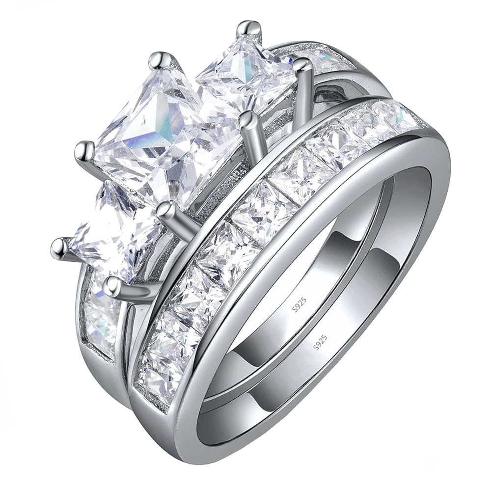 ☆TATIANA☆ Silver 925 Bold Princess Cut RingCR0491 MABELLA Sterling Silver Ring for Women - 3 Stone CZ Princess