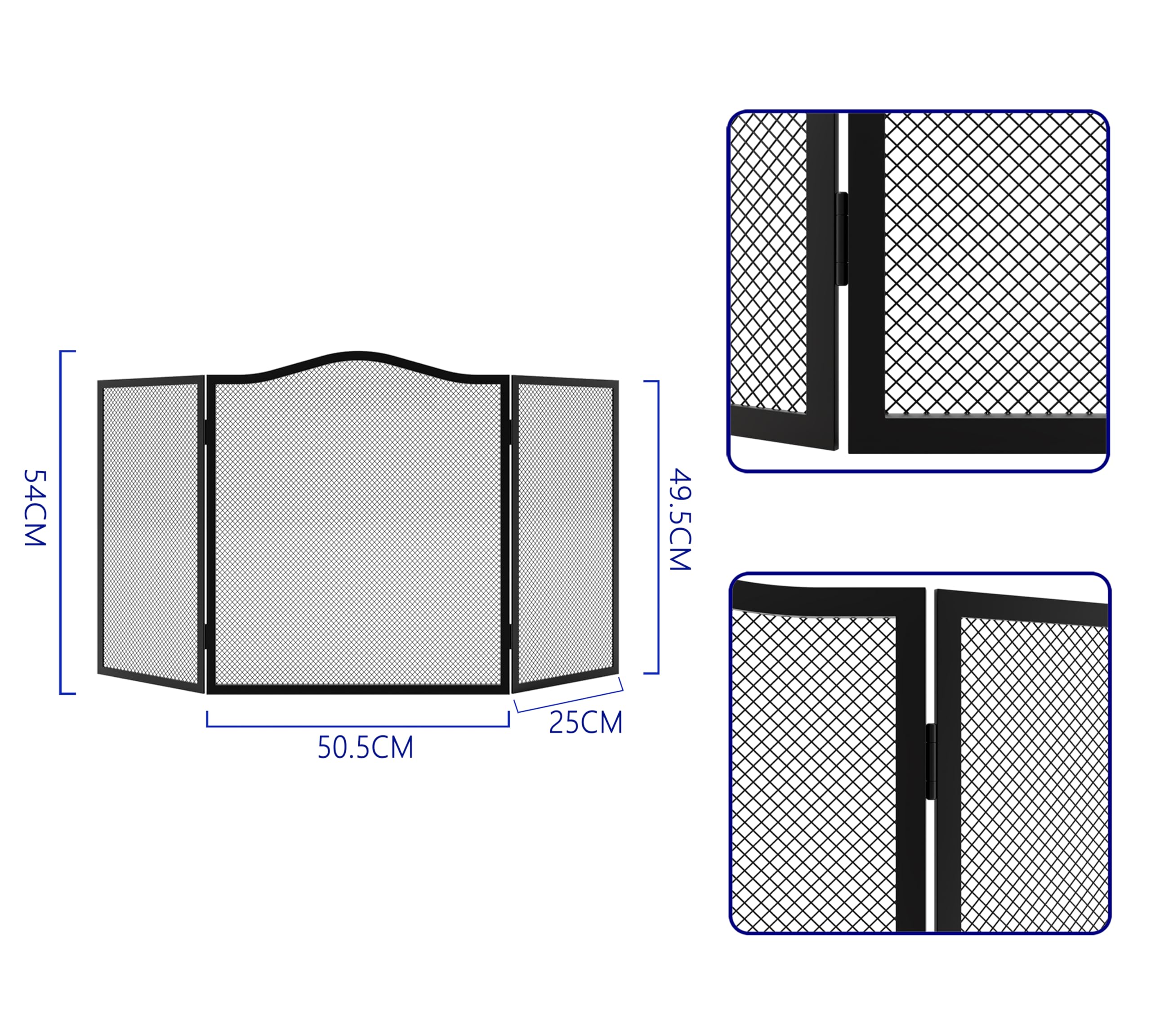 Pare-étincelles à 3 panneaux pour cheminée - Écran plat en fer - 102 cm de long x 54 cm de haut - Panneau en maille robuste pour cheminée ouverte, revêtement en poudre noire