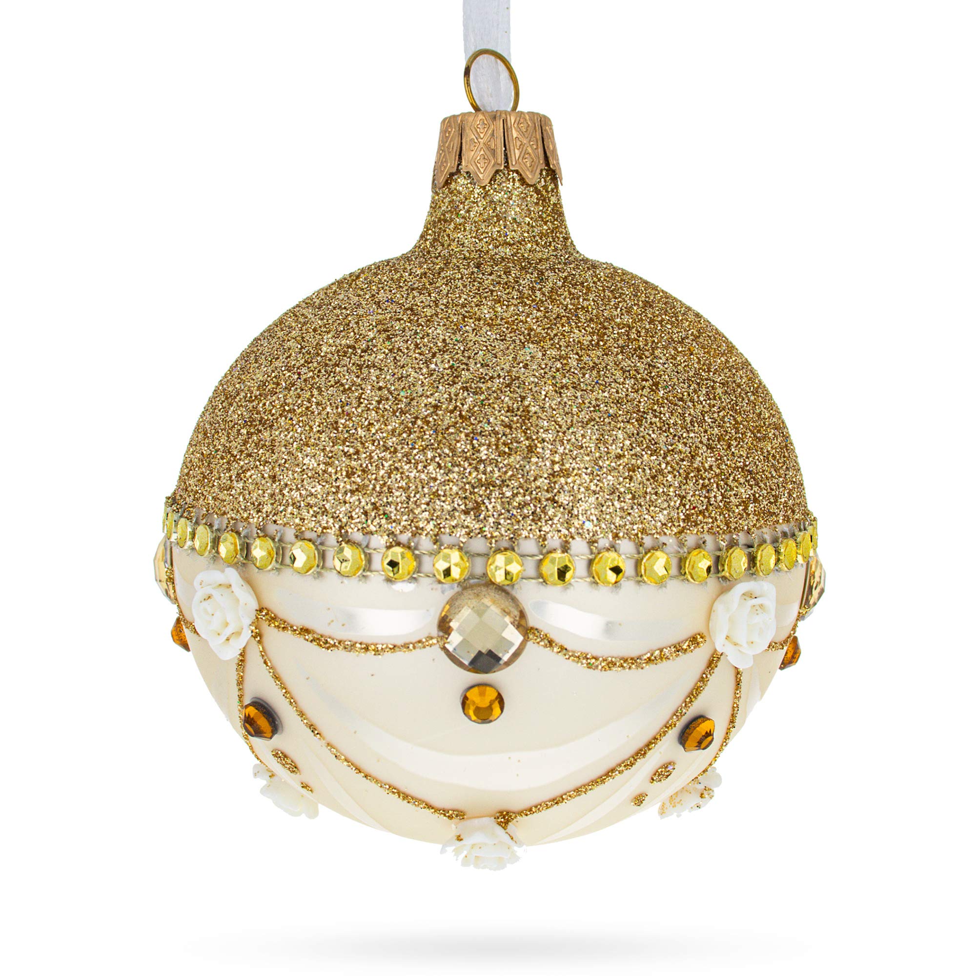 Boule de Noël en verre dorée BestPysanky ornement sapin 3.25 pouces décoration de luxe
