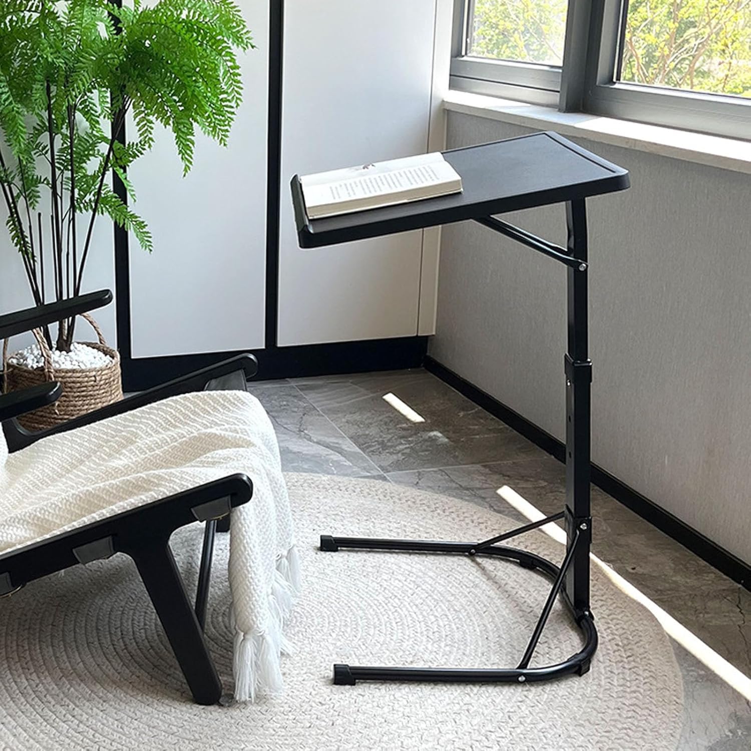 table médical Roulette (Structure robuste), Hospitalière réglable, Repas au lit, Table pour handicapés, Plateau repas lit 43*43*69cm (noir)