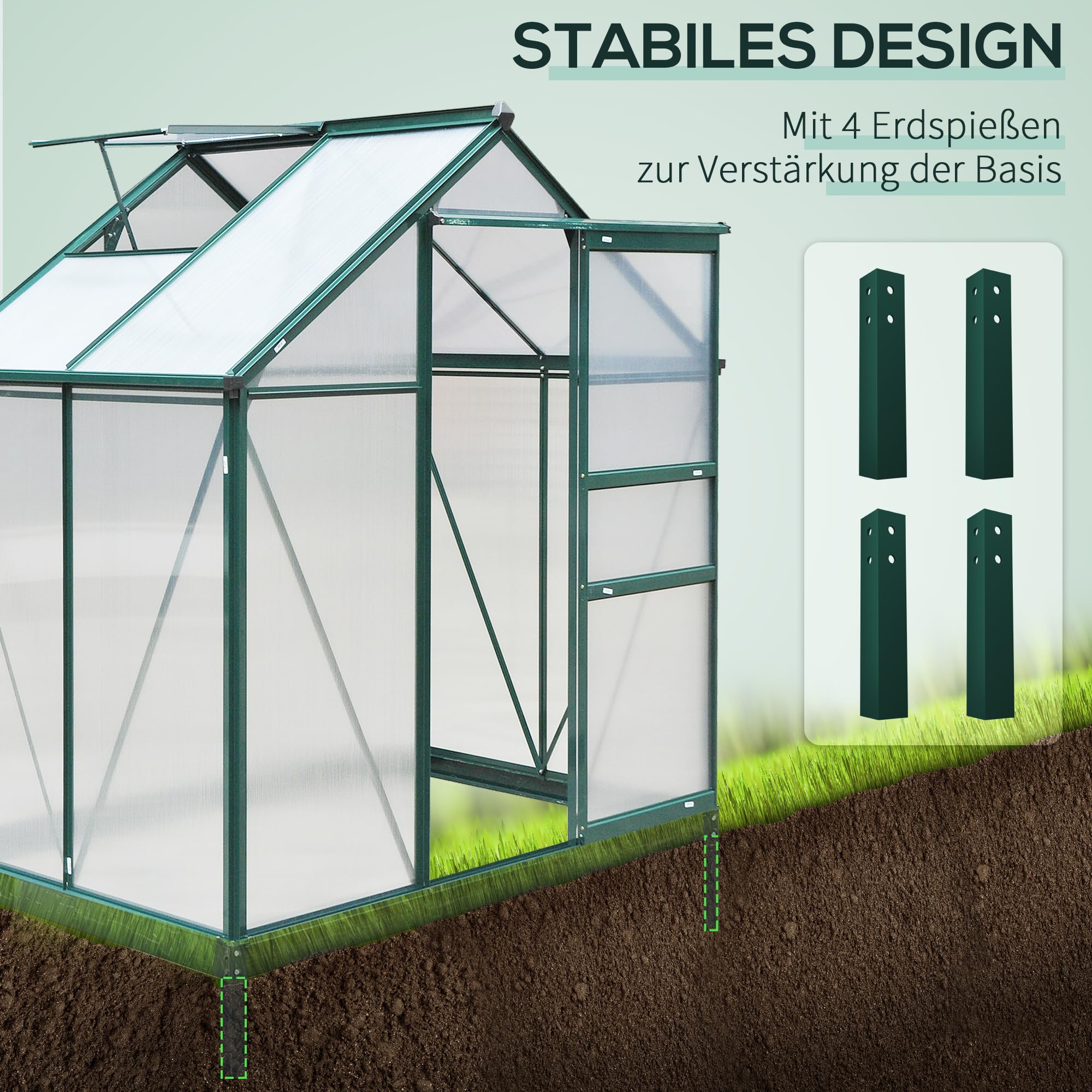 Outsunny Gewächshaus Aluminium 2,51m² 190x132x201cm mit Fundament Dachfenster Schiebetür 4 mm Platten, UV-beständig Treibhaus Aufzucht Tomatenhaus Pflanzenhaus Frühbeet für Garten Outdoor