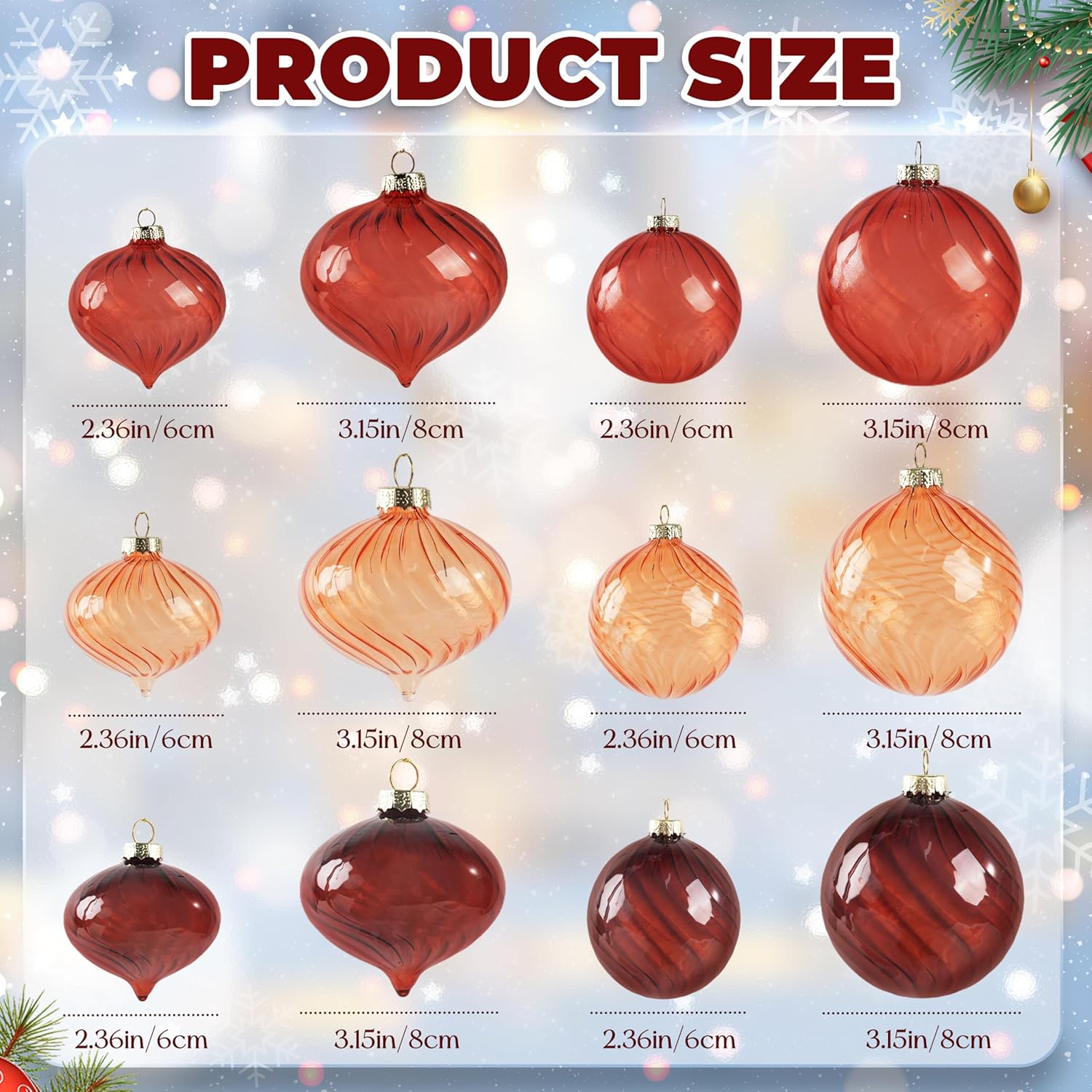 OuMuaMua Brown Christmas Ornaments for Tree, 12 Pcs Christmas Hanging Decorations Neutral Glass Ball Ornaments for Xmas Tree Home Winter Holiday Party Decorations