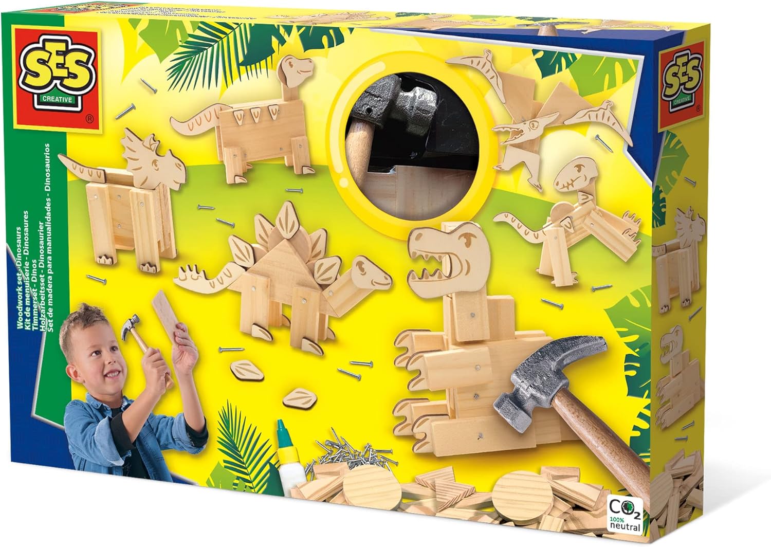 SES Creative 00942 Dinosaur Woodworking Set for Kids - Build Your Own Dinosaur Model, Ages 6+