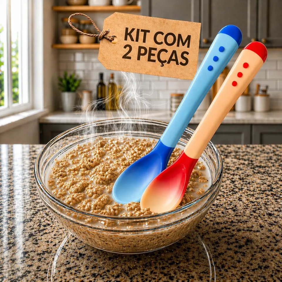 Colher Infantil Silicone Termossensível Premium 2 Peças – Colher Segurança Bebê, Macia, Ergonômica, Não Machuca Gengiva, Ideal para Introdução Alimentar