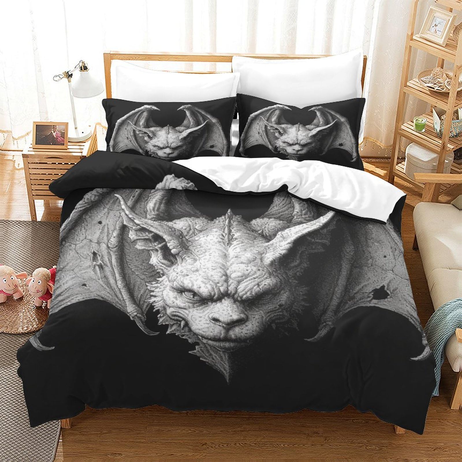 P1S9U7W5Y 3D Printed Gothic Bat Duvet Cover Set 3pcs Microfiber Artistic Bat Bedding Set Single