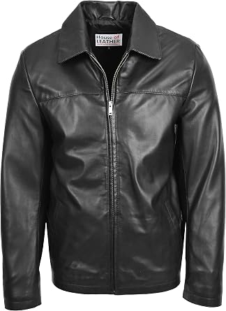 Mens Real Leather Harrington Jacket Classic Zip Box Style James
