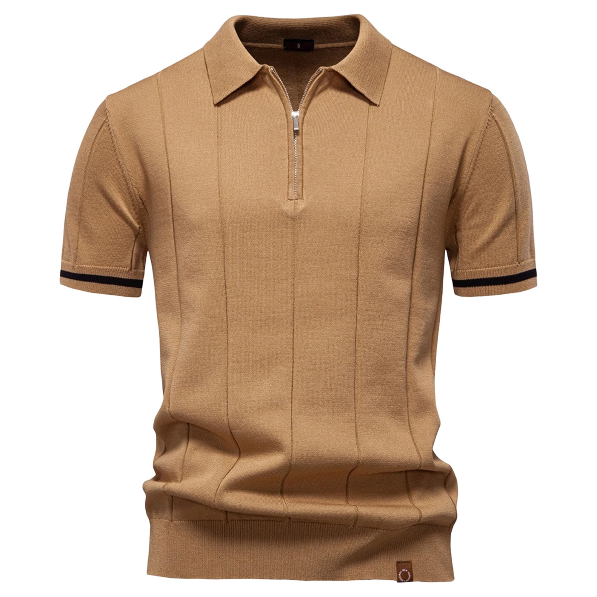 Camicia da golf classica a maniche corte a costine con cerniera da uomo estiva slim fit polo da uomo