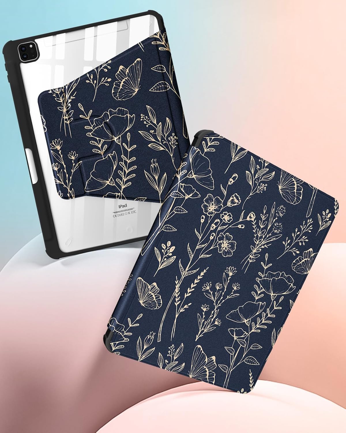 Uppuppy for iPad Pro 12.9 Case Folio Cover with Pencil Holder Women Cute Girls Floral Girly Flower Pretty Teens Unique Fashion Rotating Stand for Apple iPad Pro 12.9 Inch Cases 2022/2021/2020/2018
