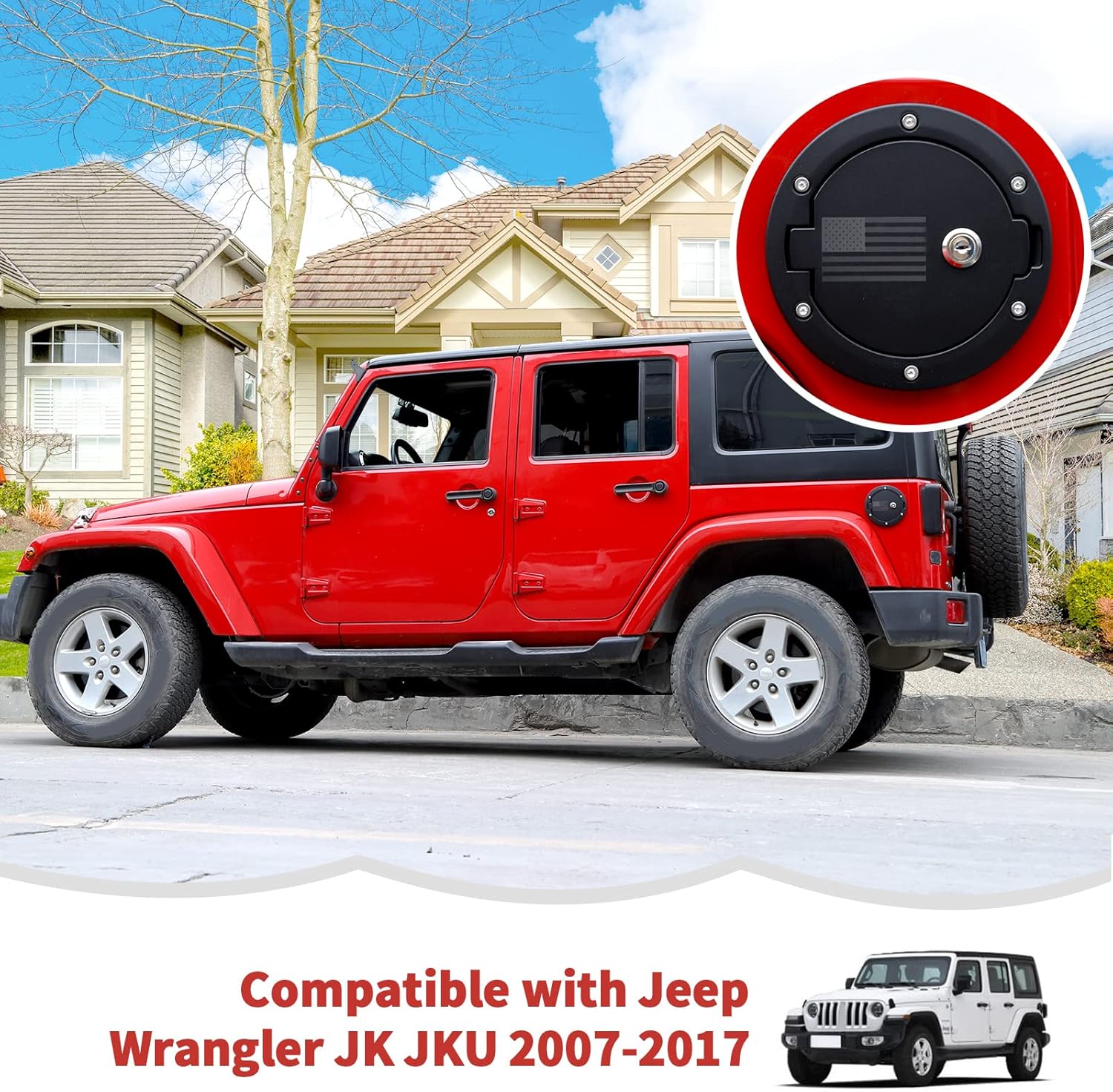 RT-TCZ Fuel Filler Door Locking Gas Tank Cap Cover Accessories for Jeep Wrangler 2007-2018 JK JKU,Locking US Flag