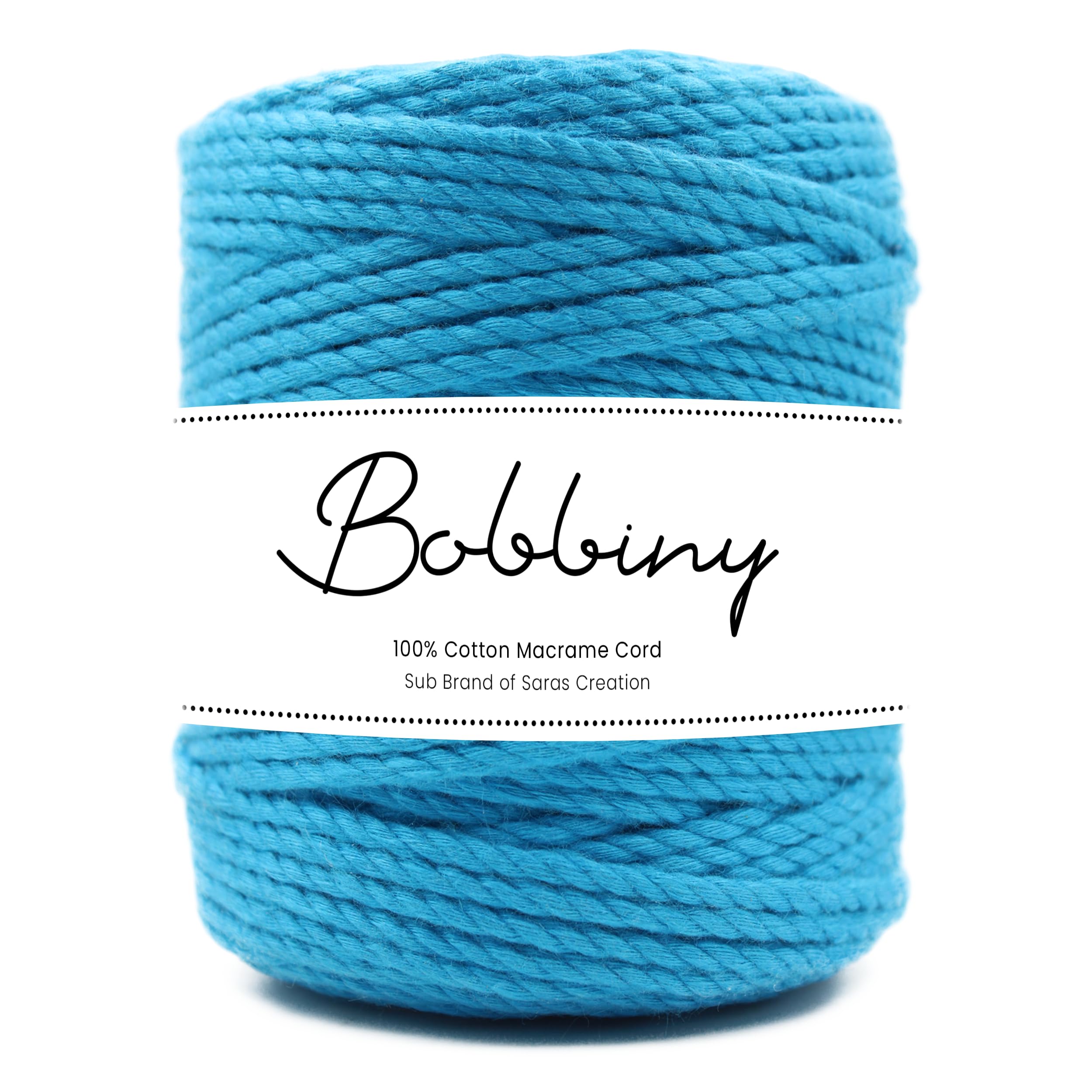 Bobbiny | 3 Ply Twisted Macrame Cotton Cord Dori (Roll Packaging) Thread for Macrame DIY and Other Projects | Firozi | 4mm,20 Meter