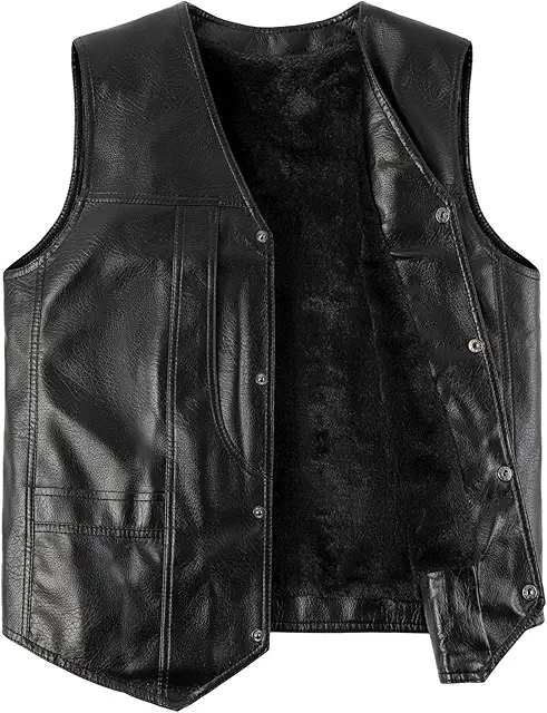 Gilet Uomo in Pelle Moto Smanicato Foderato Pile Nero - Leatherick