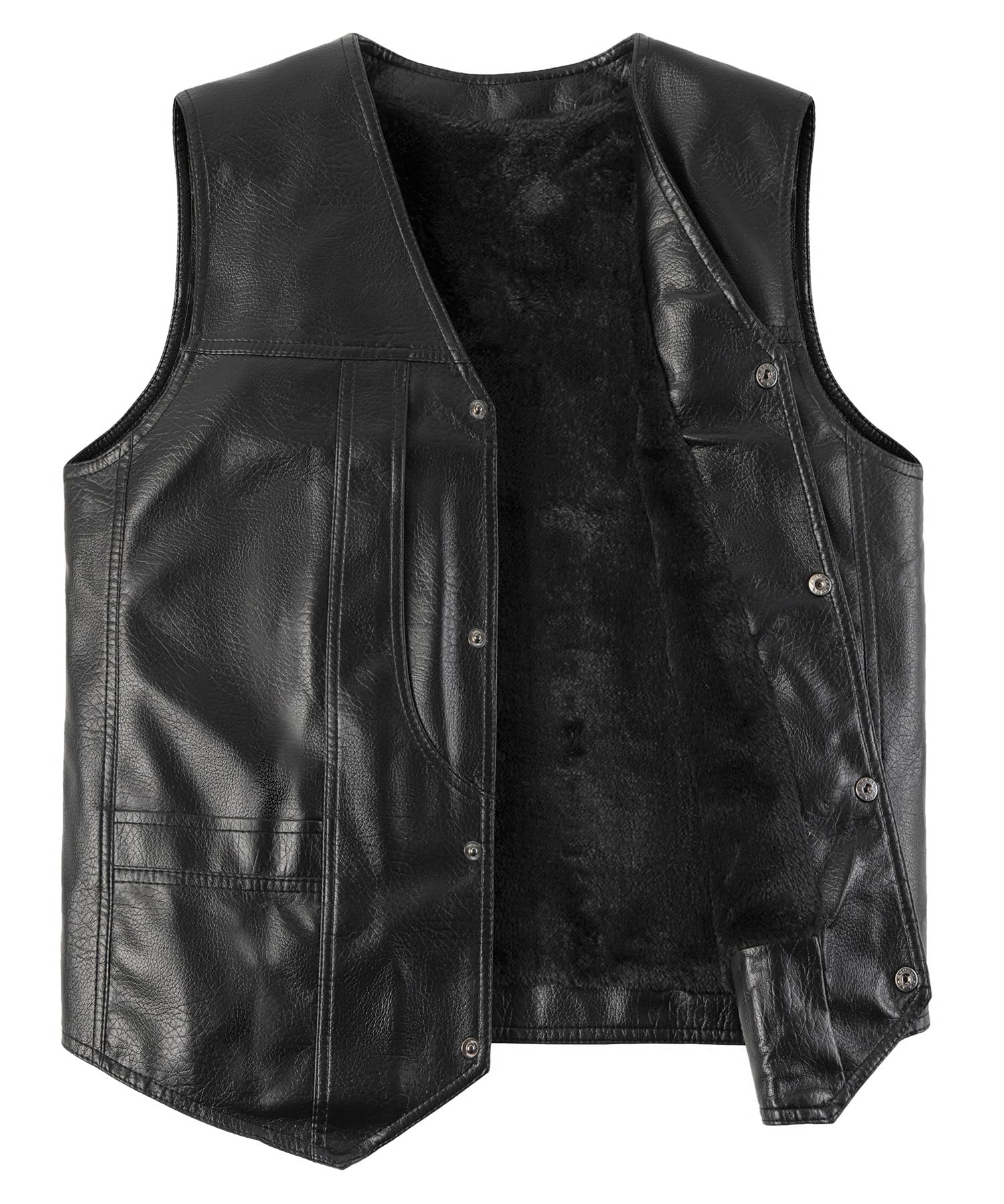 Gilet PU Pelle Uomo Moto Smanicato Giacca Pelle Invernale Motociclista Gilet Foderato in Pile Classico Nero Leatherick Gilet