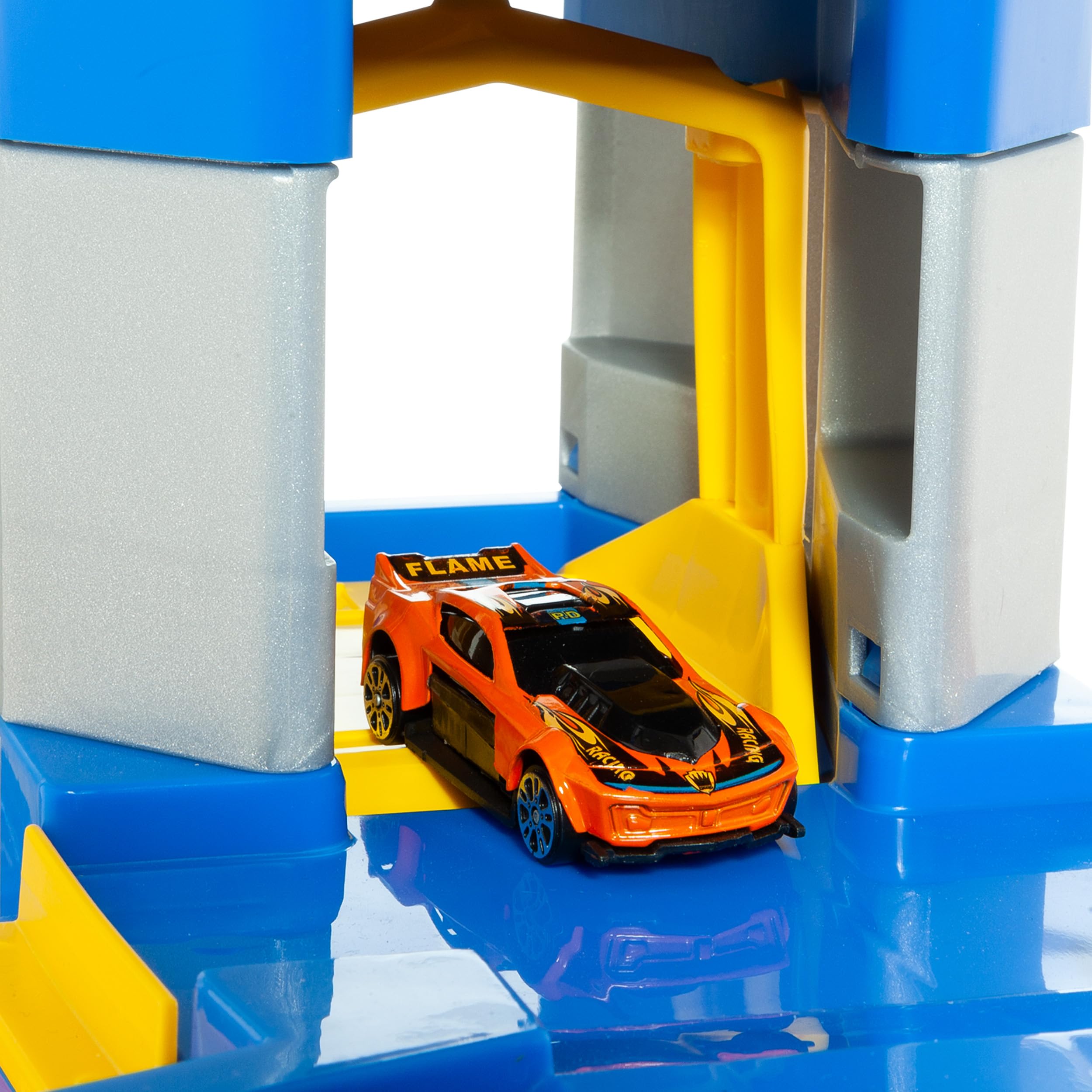 MOLTO Spielzeugparkplatz, 6 Pflanzen, blau, Kindergarage mit Rampen, Aufzug und 10 Autos – Fantasie- und Motorik-Spiel für Kinder ab 3 Jahren
