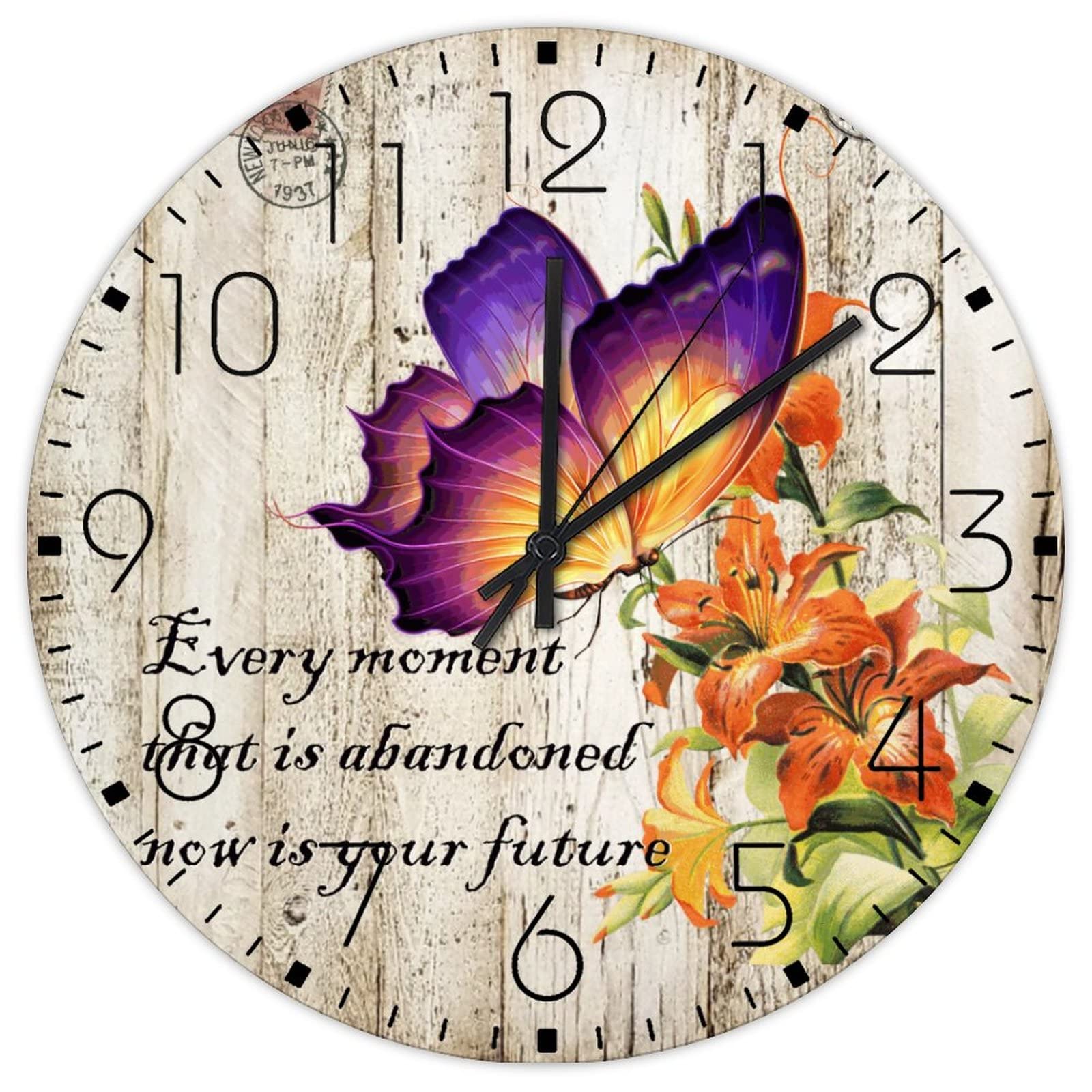 Horloge murale en bois de 38,1 cm ronde vintage décoration murale maison