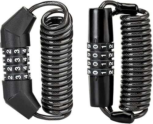 ROCKBROS Candado para casco de motocicleta y bicicleta, bloqueo de cable de 4 dígitos, cerradura retráctil para equipaje y cochecito, negro, 2