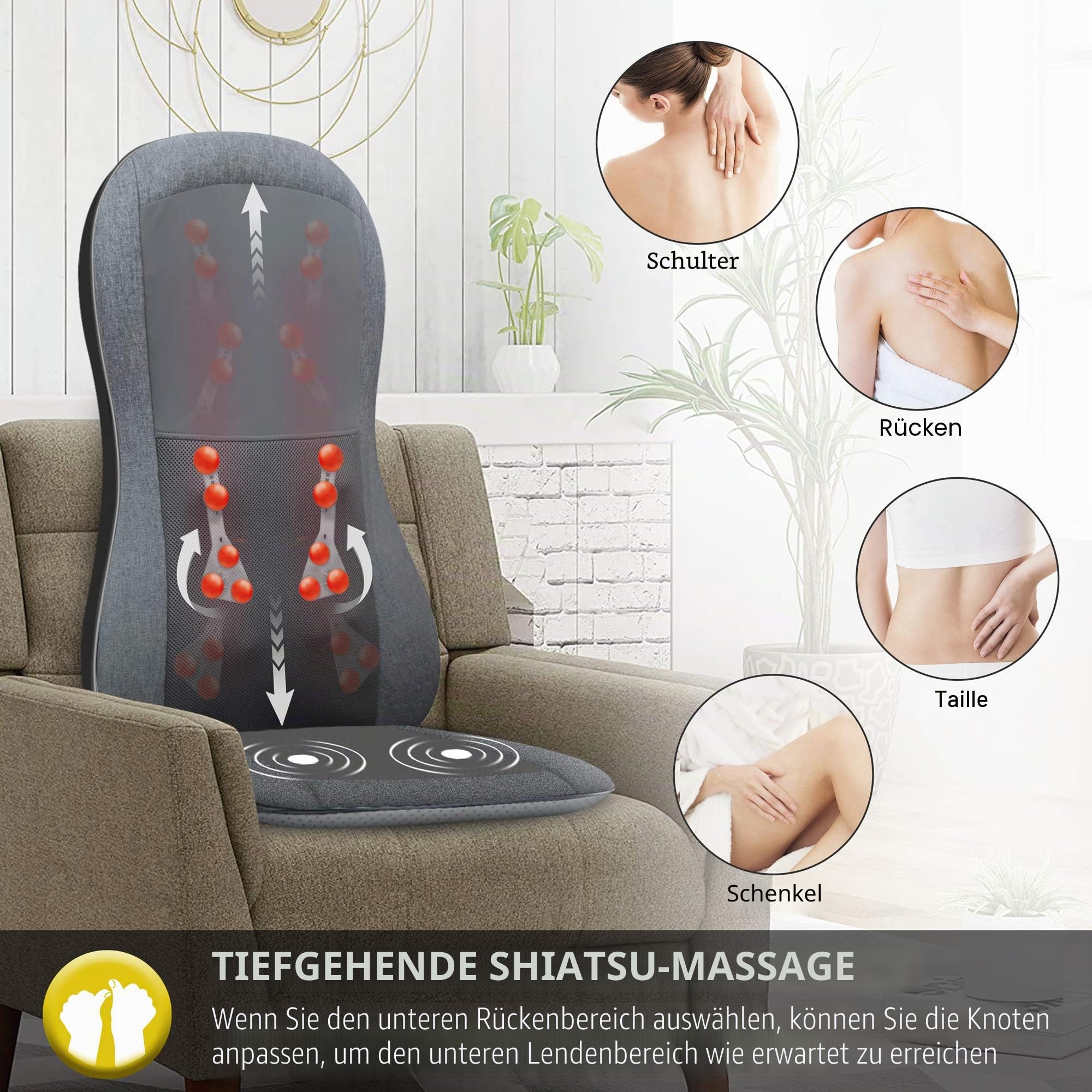 Comfier Massagesitzauflage mit Wärme, 2D/3D Shiatsu Massageauflage für Schulter und Rücken, Rückenmassagematte mit Wärmefunktion und Vibrationsfunktion,Geschenke für Männer/Frauen/Mama/Papa