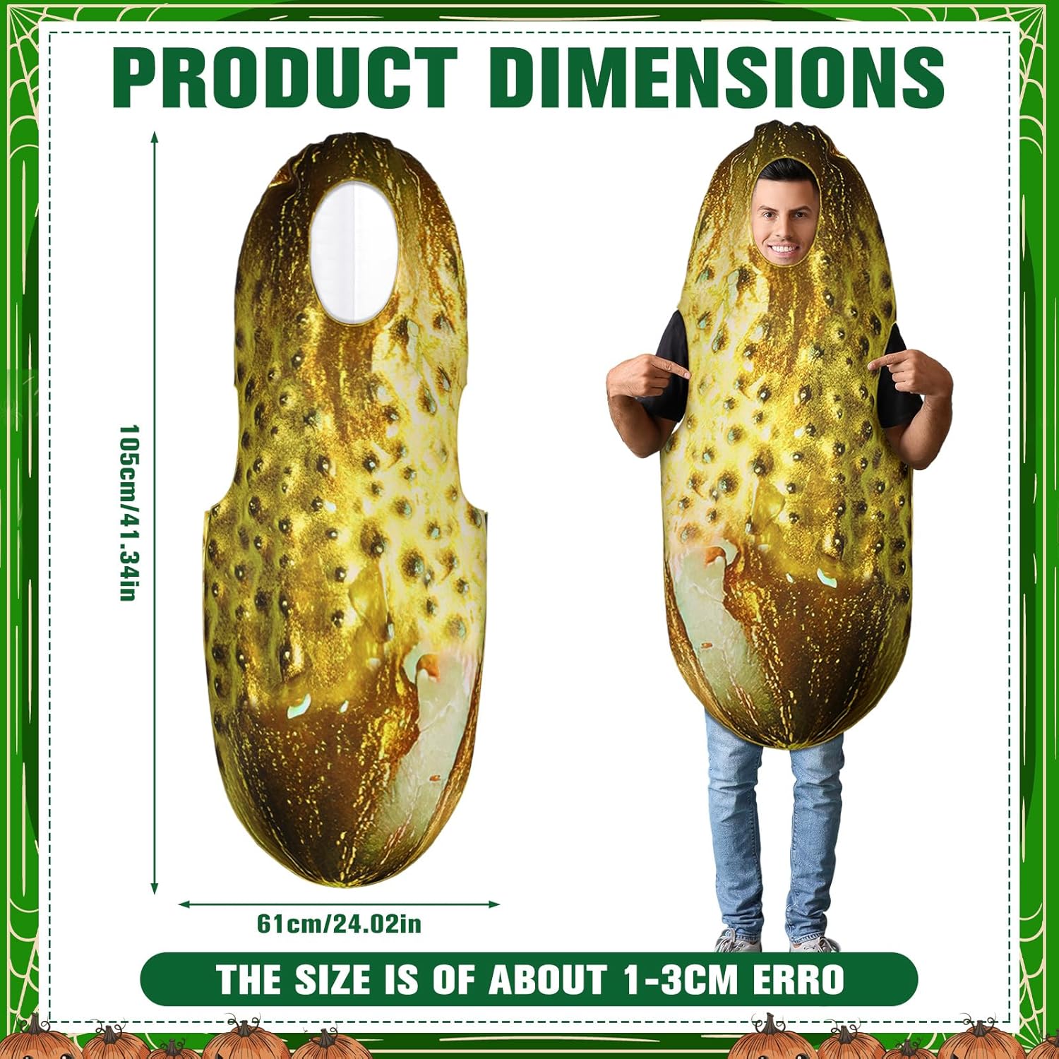 Mepase Halloween Pickle Costume Adult Unisex Funny Food Costume for Men Women Fruit Jumpsuit for Cosplay Party - Image 2