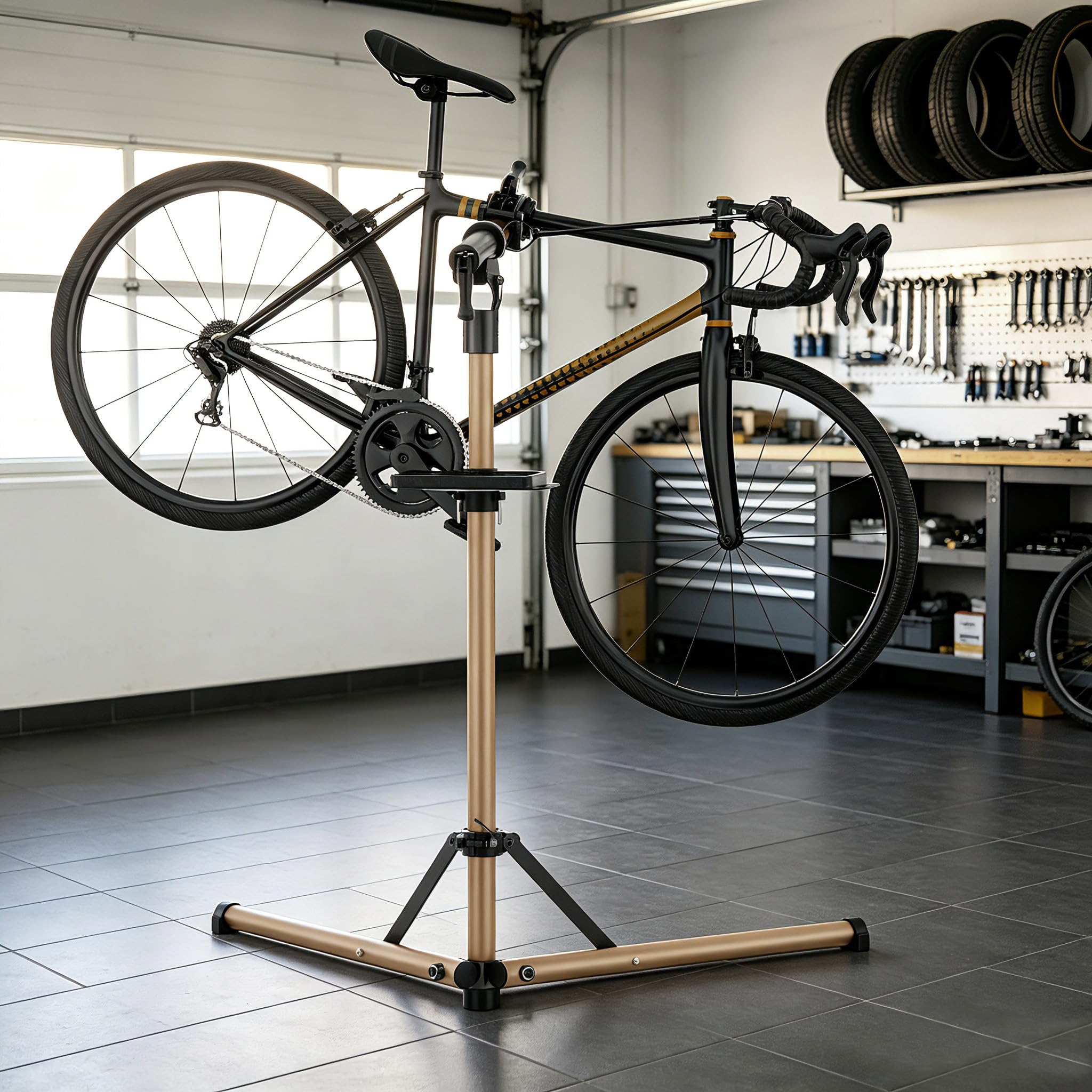 BRS04A - Soporte de reparación de bicicletas, 2 patas, negro, aluminio,