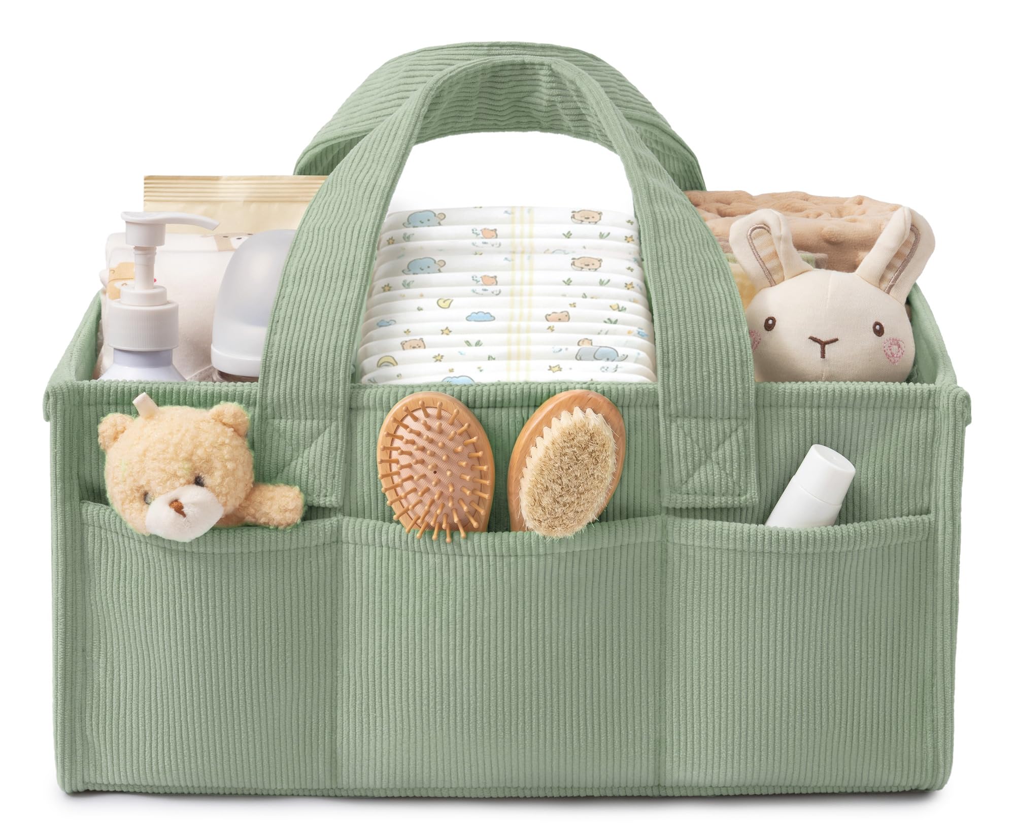 Corduroy Baby Diaper Caddy Organizer with Handles, Nursery Storage Basket