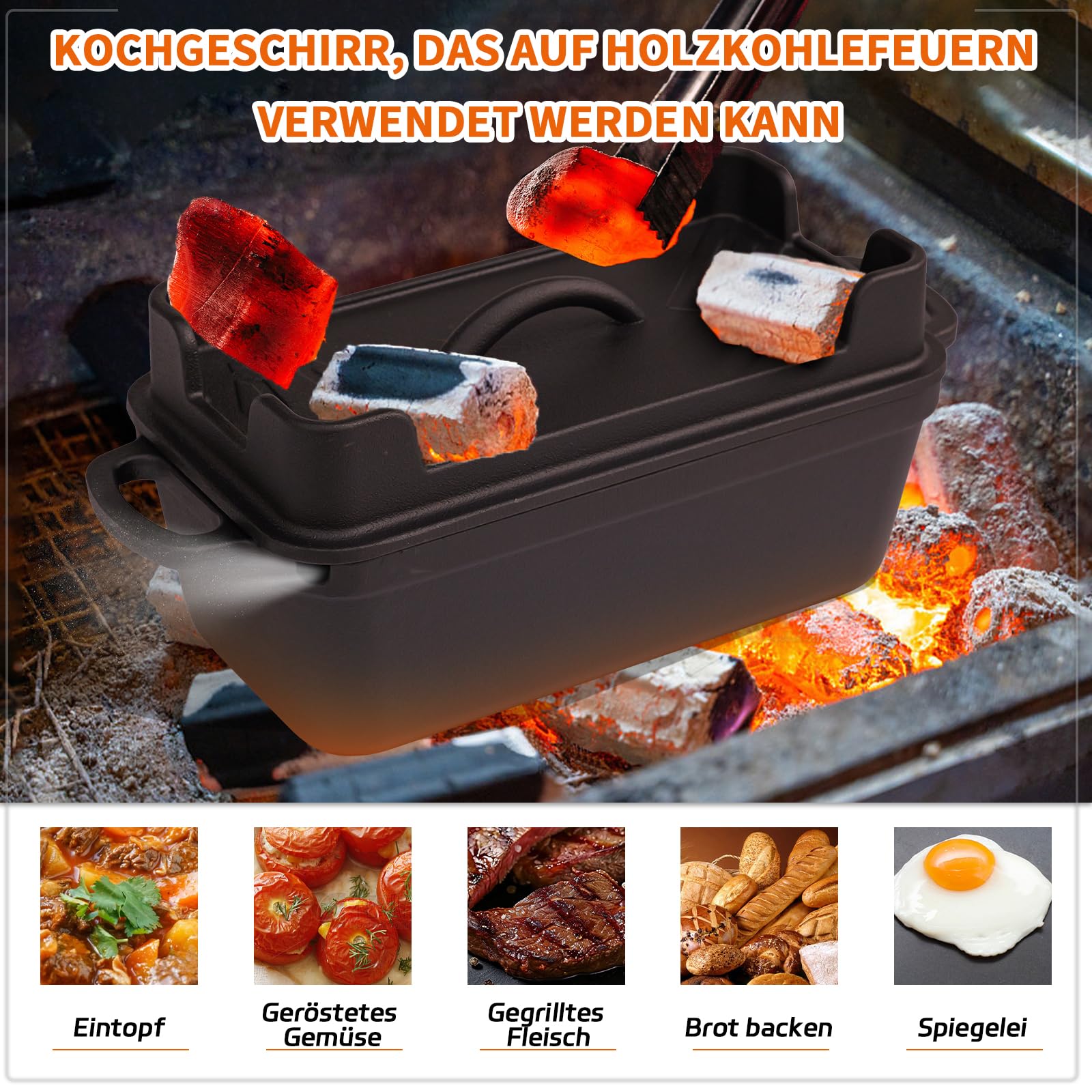 Illidan Gusseisen Brotbackform mit Deckel, 2-in-1 Broodbakvormen Voor Brood,Rechteckig Sauerteig Brotbacktopf - Gusseiserner Topf für Küche Ofen Camping Formen für Brotlaibe