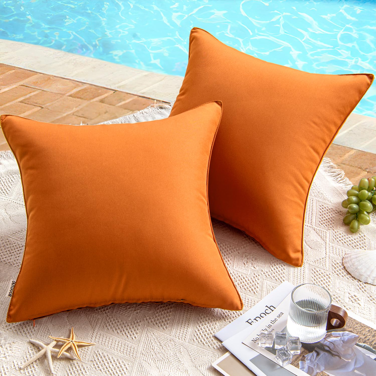 MIULEE Pack of 2 Decorative Outdoor Waterproof Pillow Covers Square Garden Cushion Sham Throw Pillowcase Shell for Fall Patio Tent Couch 16x16 Inch