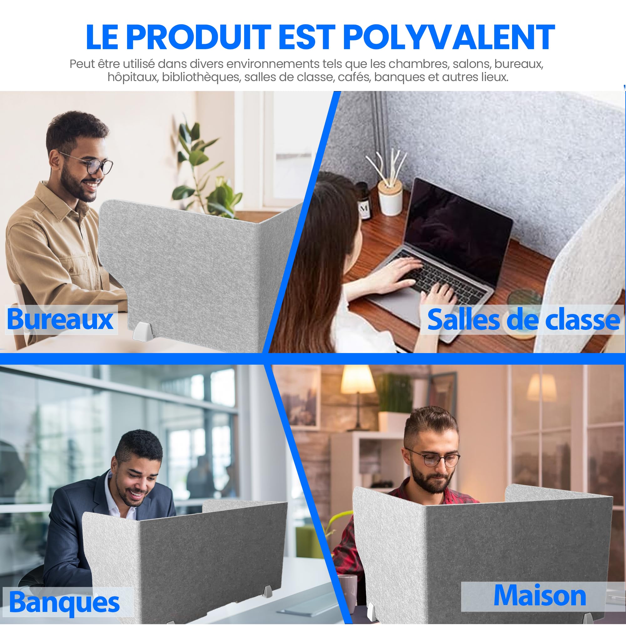 Cloison de bureau ReFind Pro. Réduction acoustique et écran de confidentialité pliable pour espace de travail. Organisateur de bureau autonome. Pour bureau, école et télétravail. [50cm x 50cm x 80...