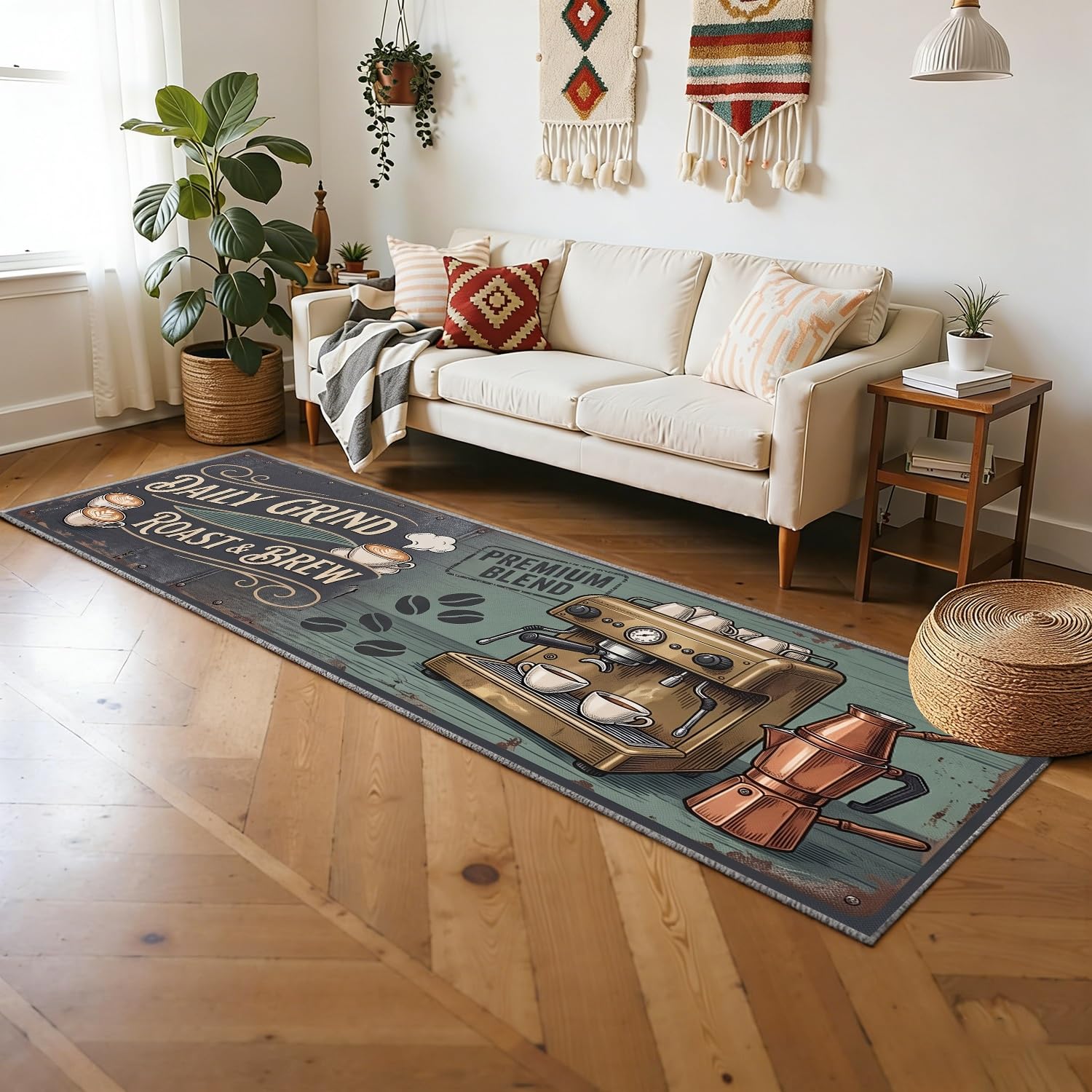Läufer Flur, rutschfest und Waschbar, 60x180cm Retro Kaffeekanne