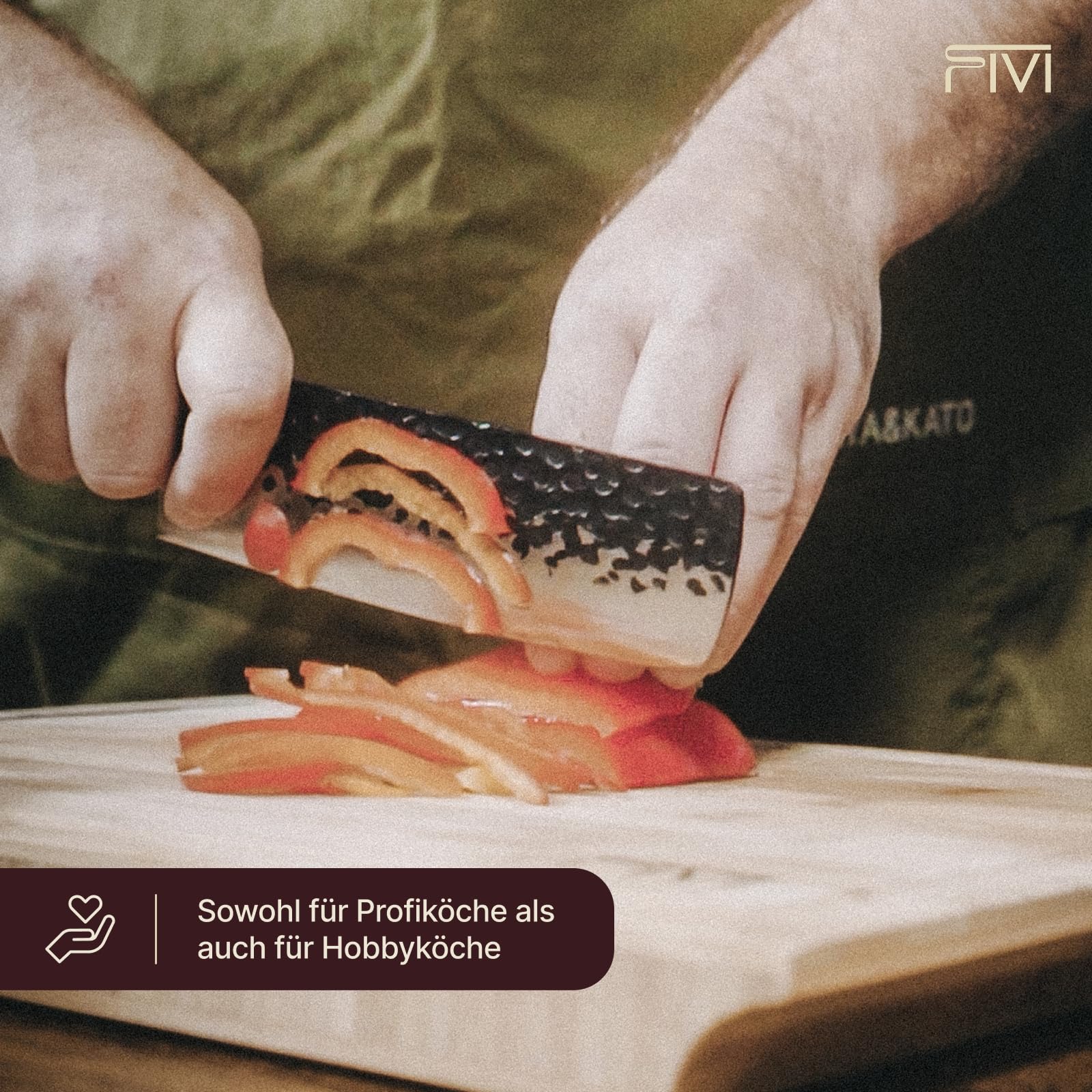 FIVI Hackmesser MATT 18 cm | Robustes Küchenbeil aus deutschem Edelstahl mit Hammerschlag & Pakkaholzgriff | Profi Hackbeil zum Zerkleinern von Fleisch, Knochen & Gemüse