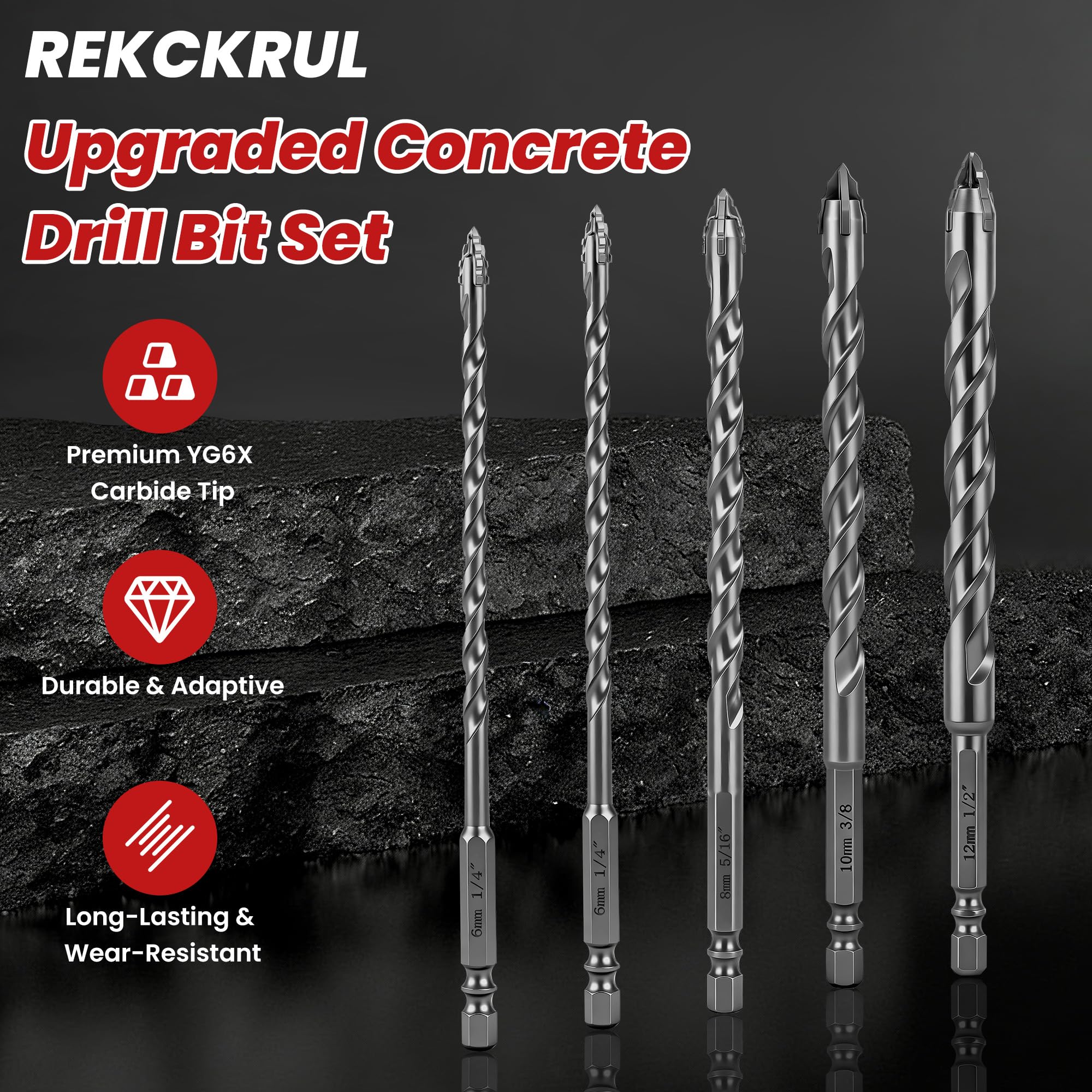 Masonry Drill Bits Set - 5 Piece Carbide -7