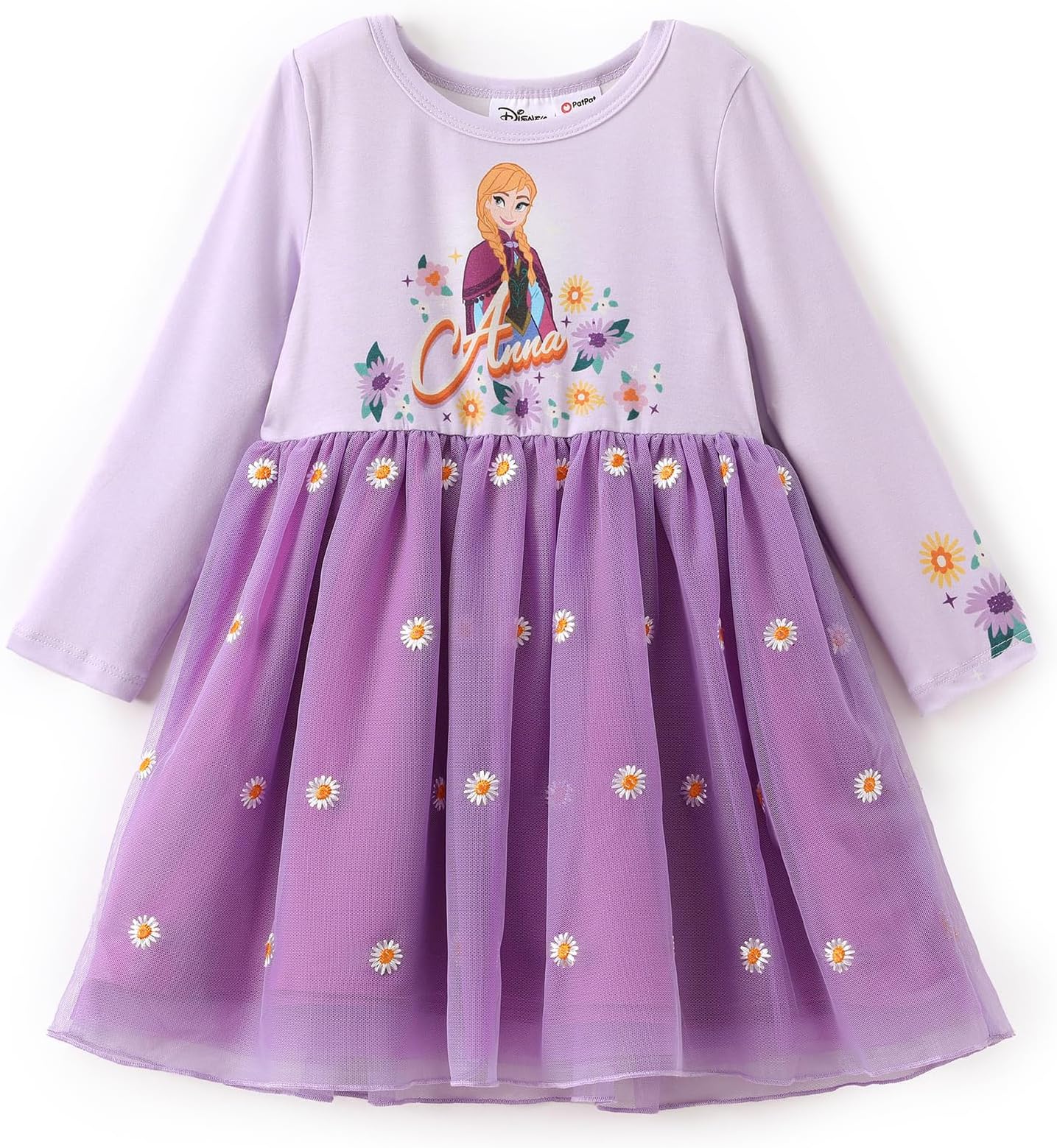 Disney Frozen Elsa Princess Cinderella Ariel Jasmine Rapunzel Baby/Toddler Dress, Ruffle Long-Sleeve Mesh Overlay Tulle Dress