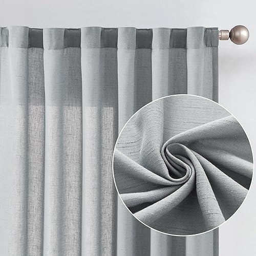 COLLACT Cortinas de lino traslúcidas blancas de 63 pulgadas de largo para dormitorio, cortinas de gasa para sala de estar, tejido abierto, rústico,