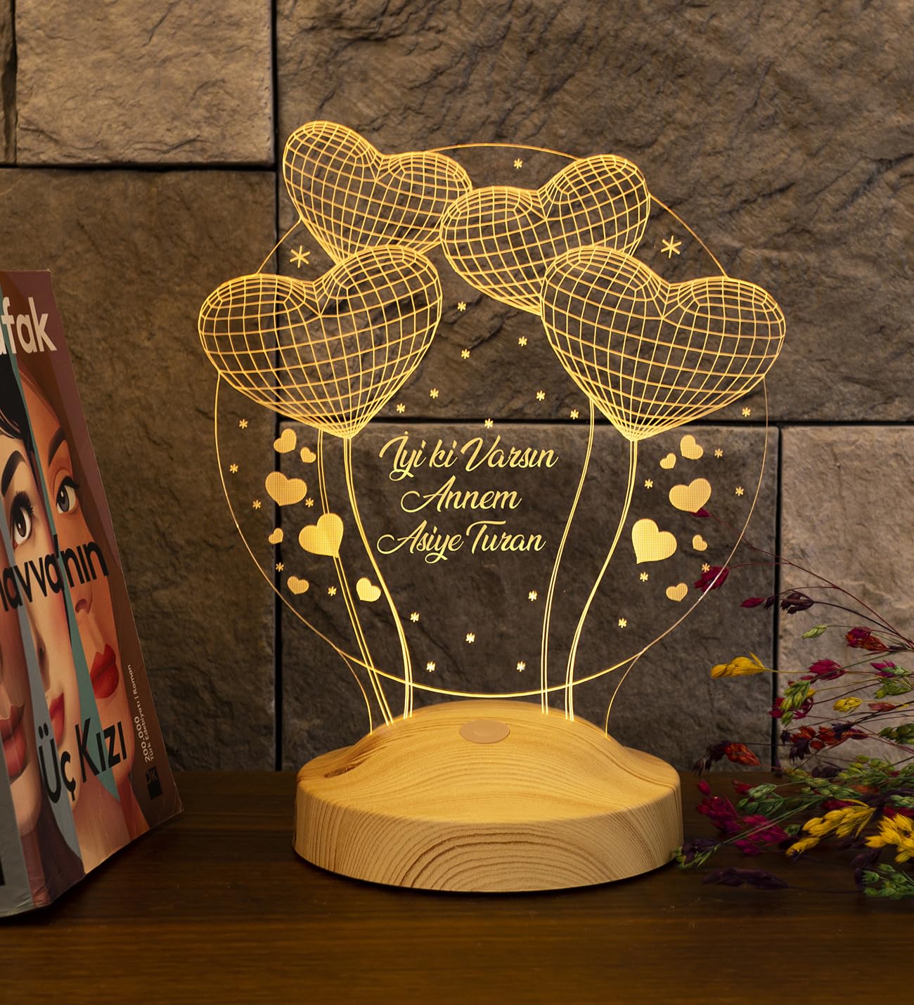 Anneler Günü Hediyesi, Anneye Hediye, Anneye Doğum Günü Hediyesi Balon Kalpler Küre Kişiye Özel 3D L