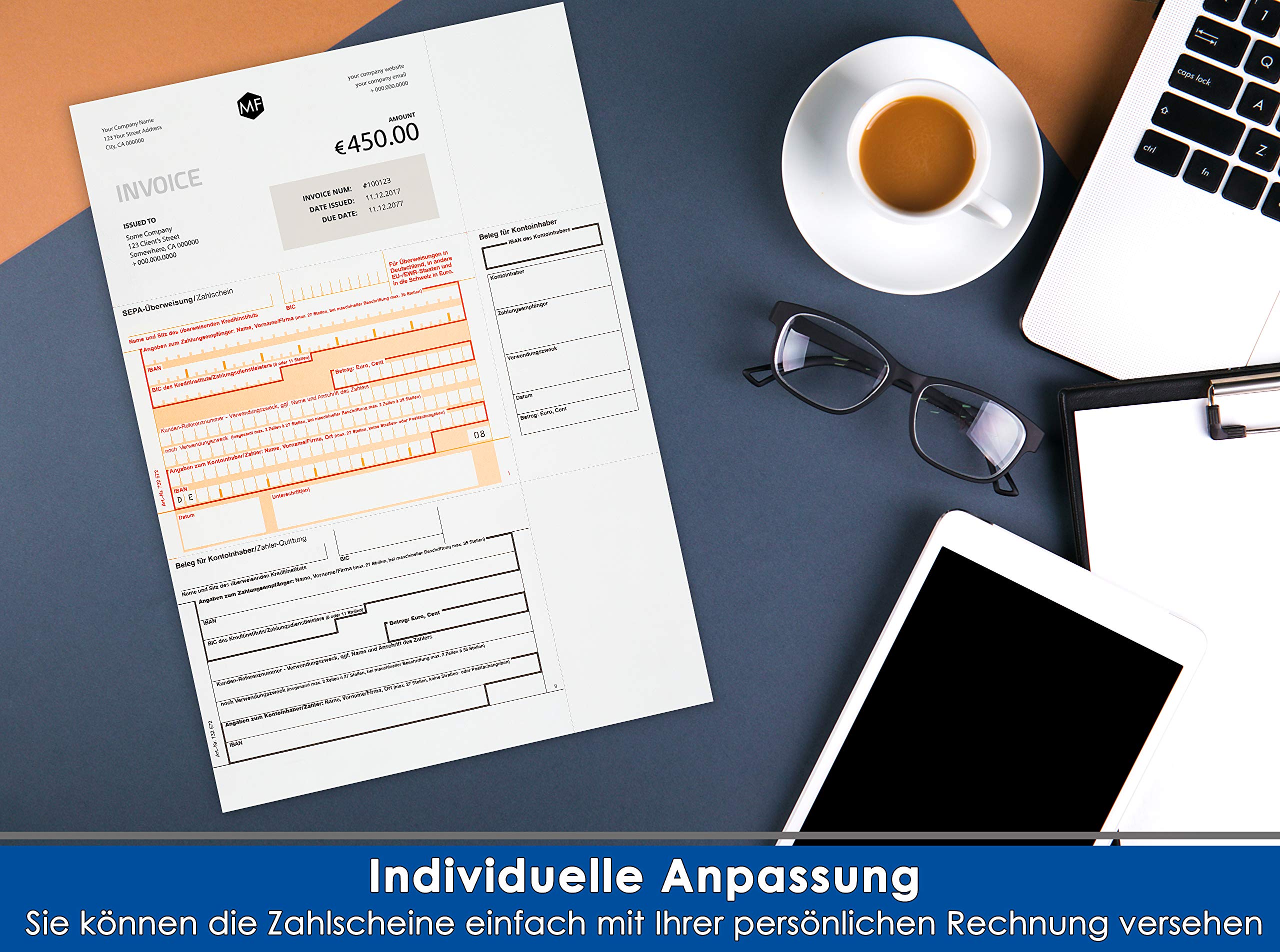 Üerweisungsträger Überweisungsformular SEPA Zahlschein A4 in der Mitte I verschiedene Mengen wählbar (500)