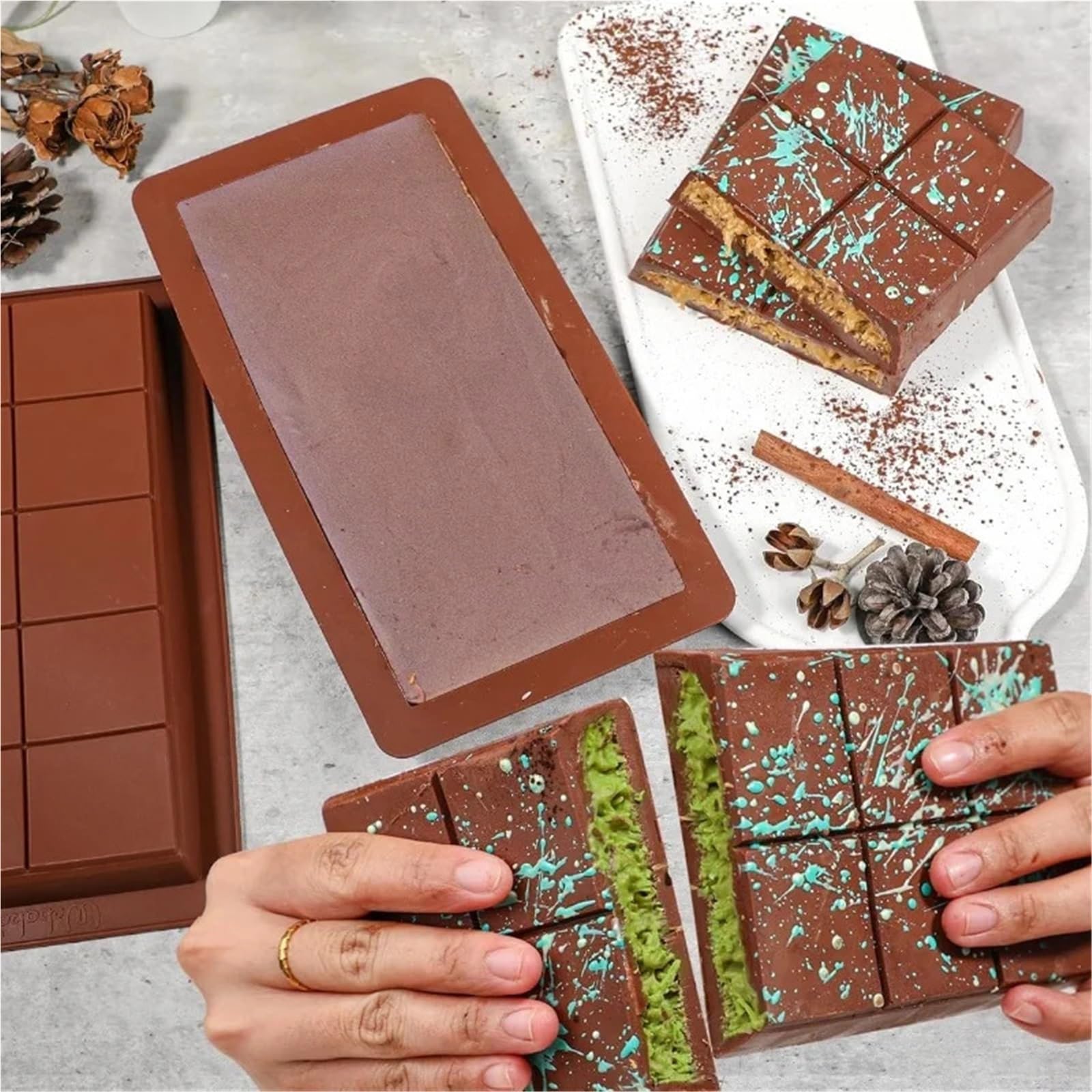 4 stampi for barrette di cioccolato in silicone, for cera fusa, rettangolari facili da staccare, for proteine ​​ed energia Per La Produzione Del Cioccolato