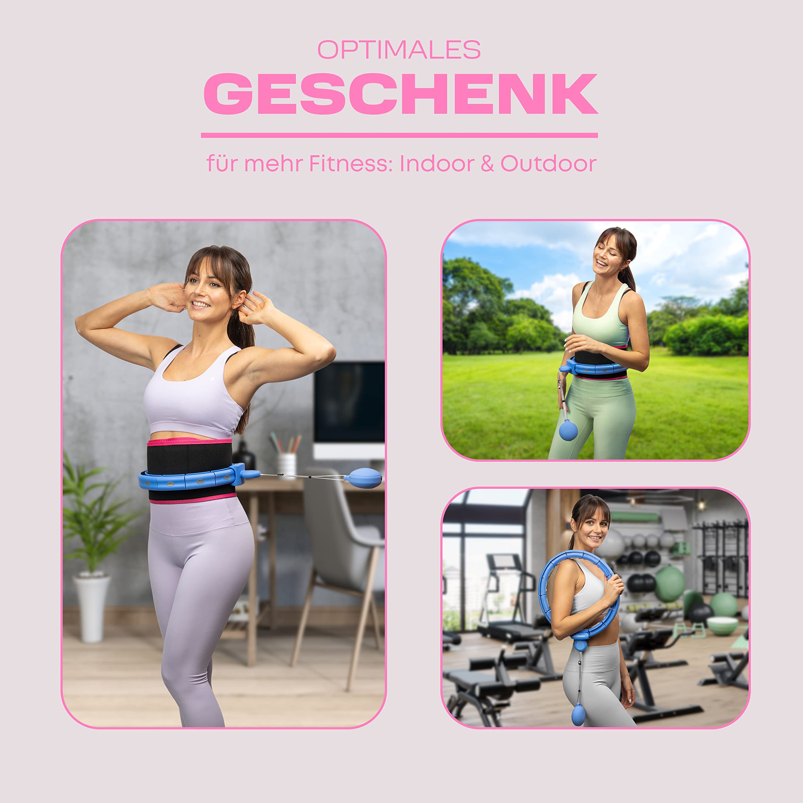 WELLRELAXX Smart Hula Hoop leise | bis 113cm Umfang | Hula Hoop Reifen Erwachsene | Hula Hoop mit Gewicht Kugel | Hullahub Reifen Zum Abnehmen mit Bauchweggürtel - schützt Haut und Kleidung