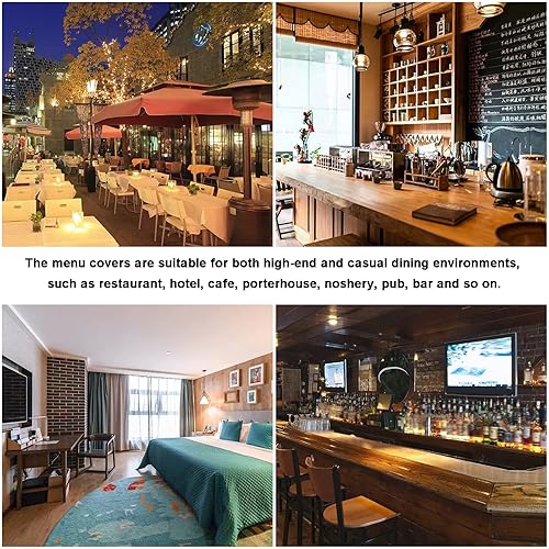 Miniatura 12 de Paquete de 25 fundas para menú, una página, se adapta a 8.5 x 11 pulgadas, soporte de papel para menú de restaurante con doble costura, color dorado