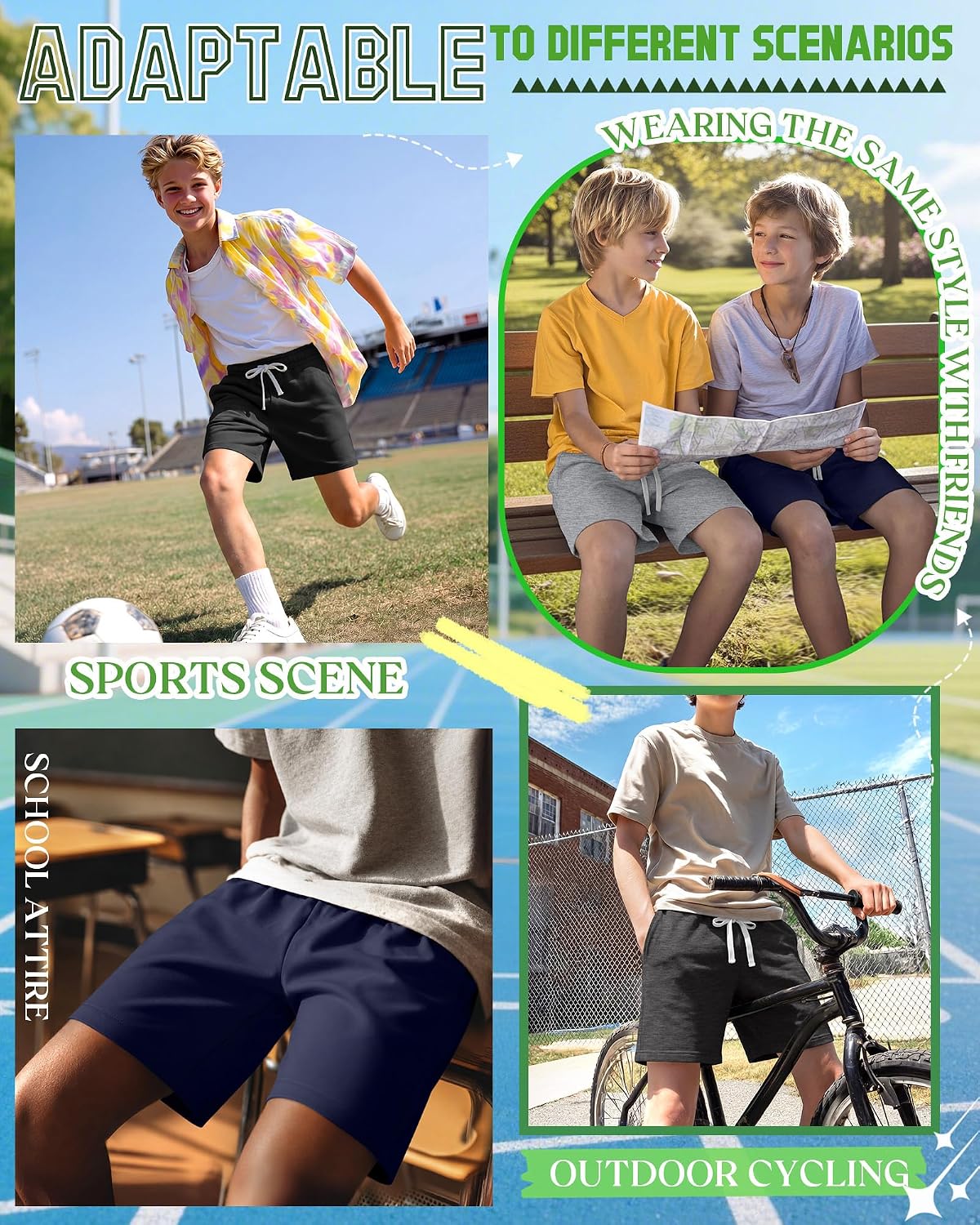 4 Pack Boys Shorts Athletic Sweat Shorts