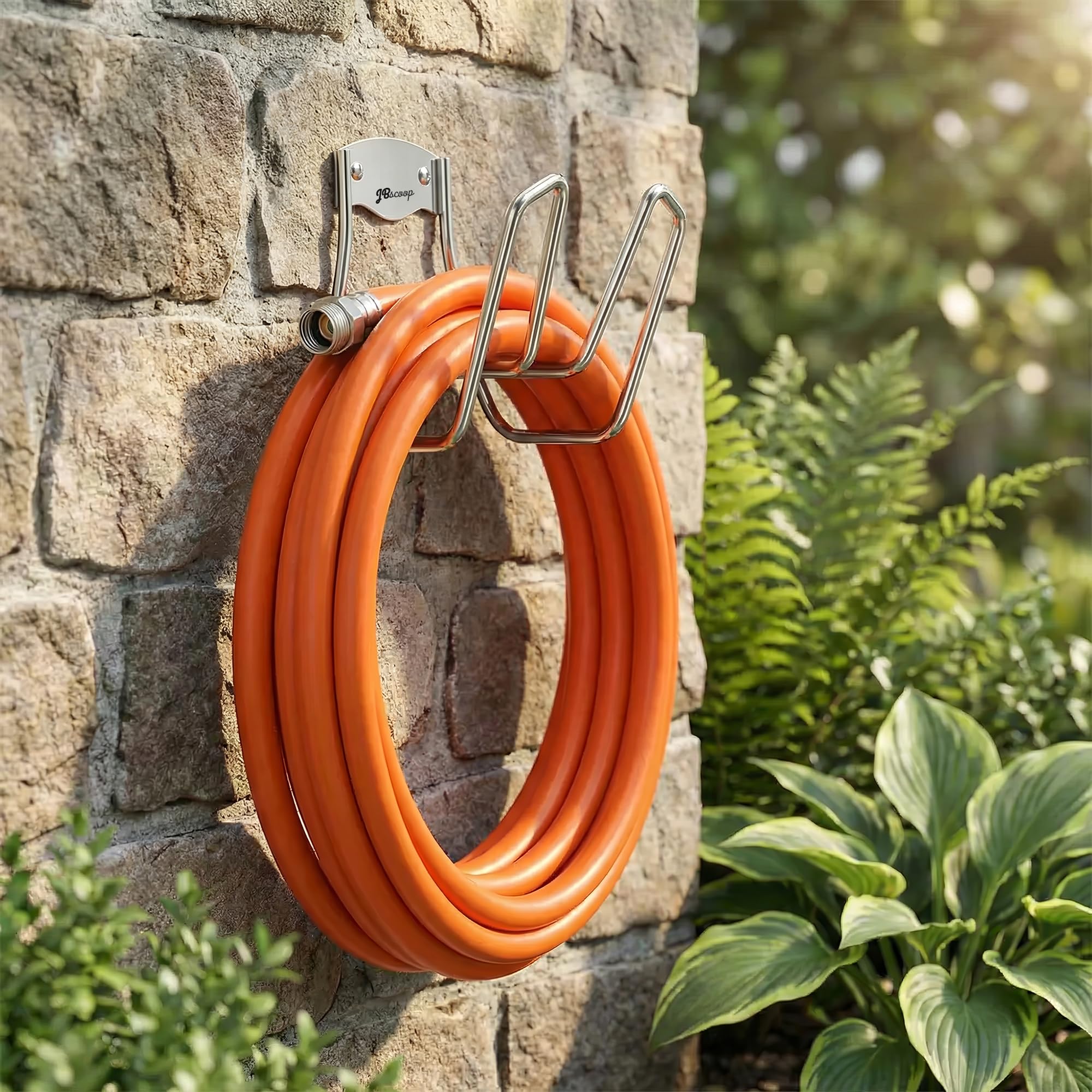 JBscoop Gartenschlauchhalter, Gartenschlauch-Aufhänger, Wandhalterung für Wasserschlauch, Verlängerungskabel, Luftkompressorschlauch, strapazierfähig und rostfrei (2,4 m)
